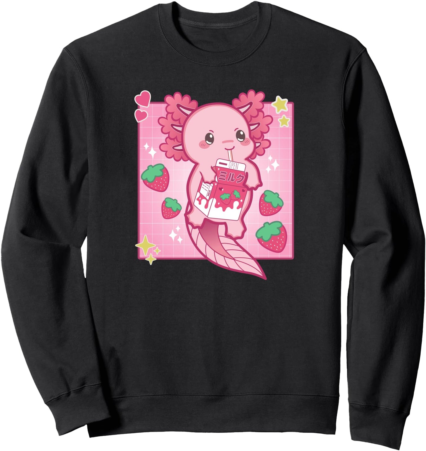 Kawaii Anime Axolotl Drinking Strawberry Milk Cute Japanese Sweatshirt