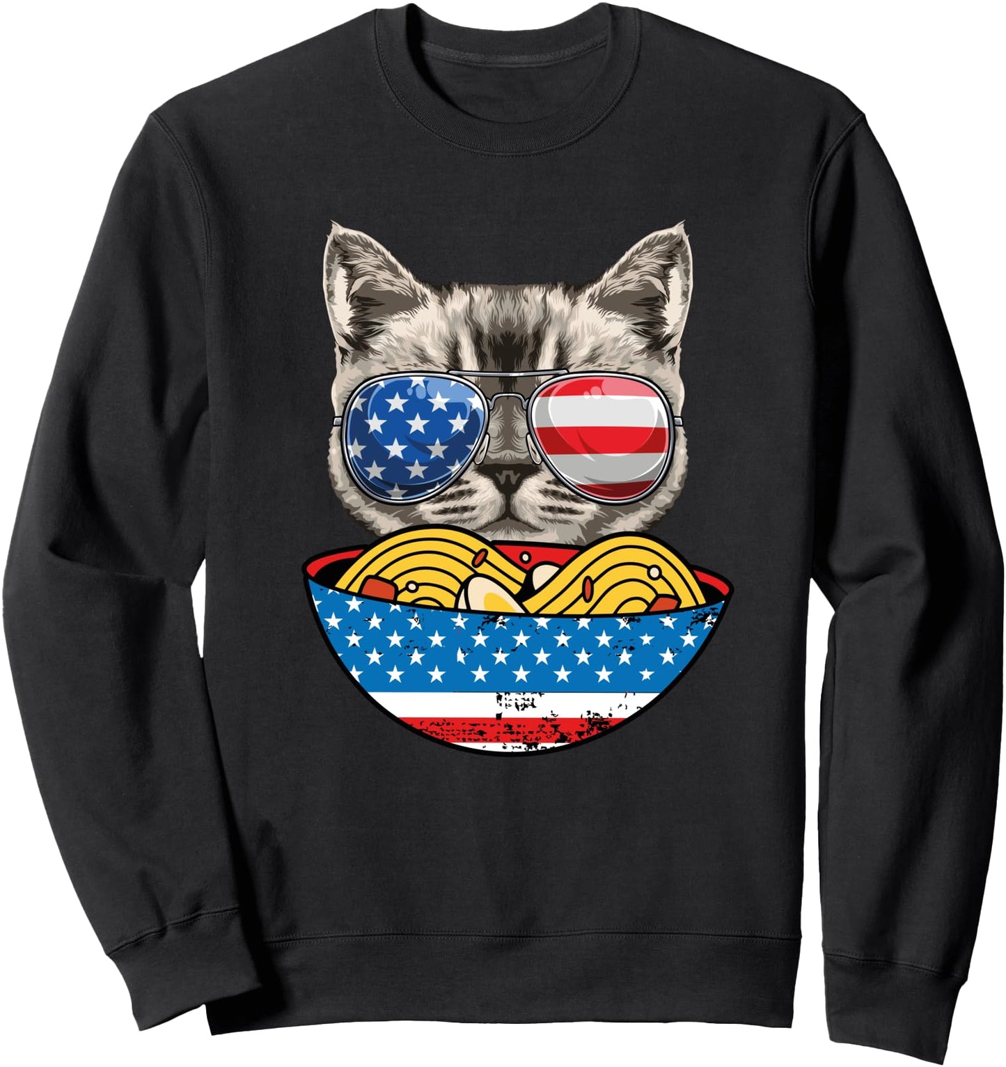 Cats Ramen American Flag Patriotic Cat Japanese Food Lover Sweatshirt
