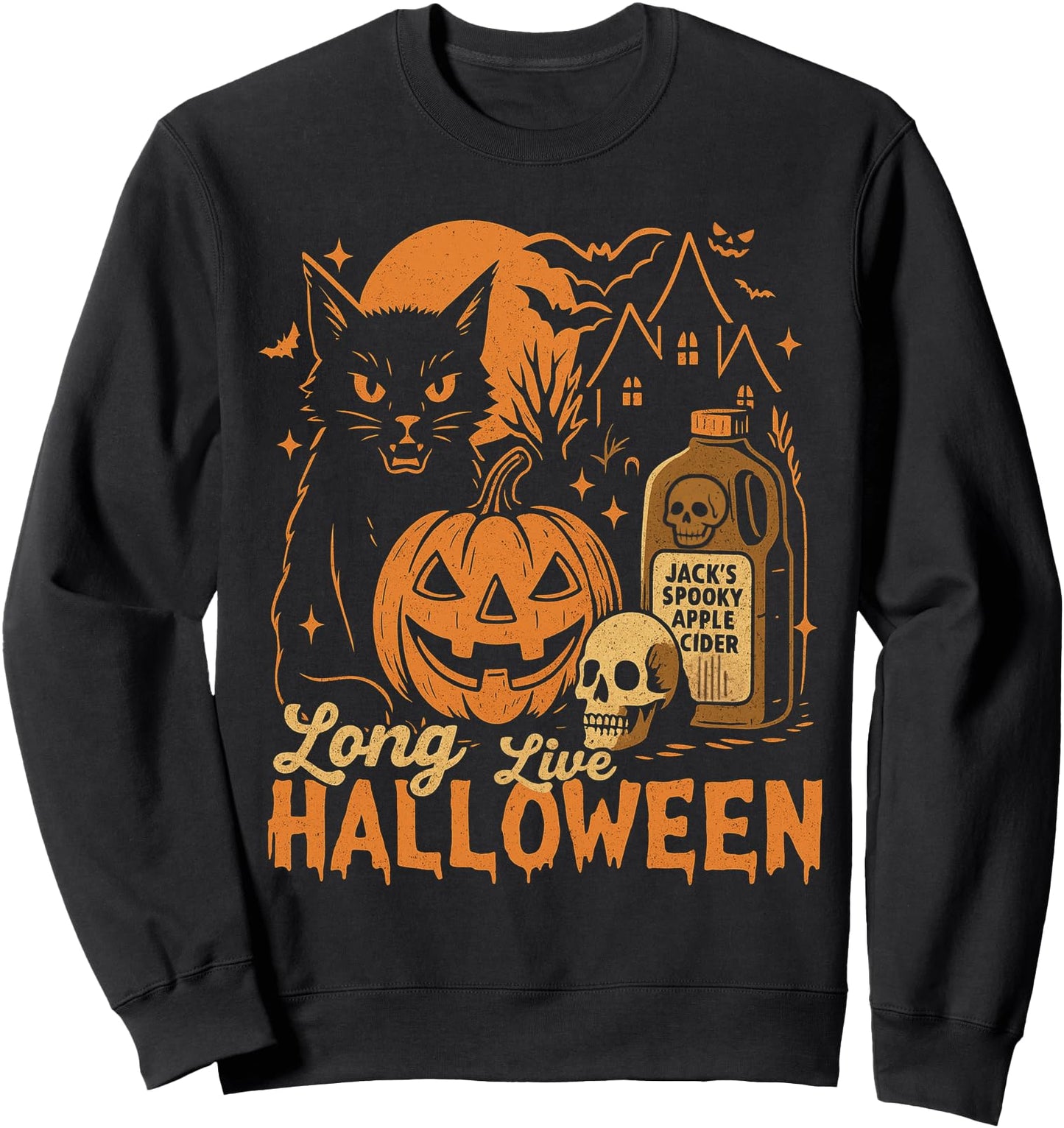 Long Live Halloween Pumpkin Black Cat Spooky Vibes Sweatshirt