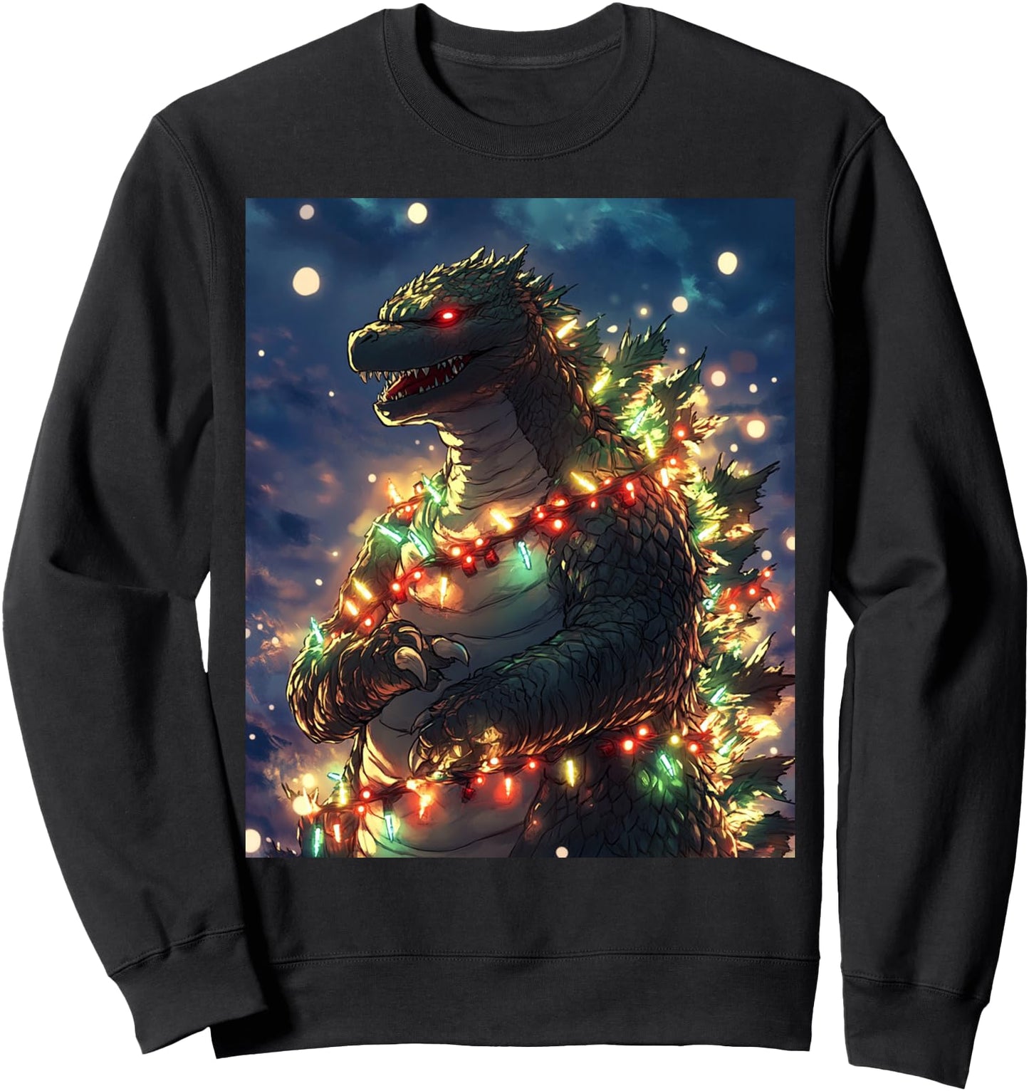Japanese Monster Kaiju Santazilla Christmas Tree Lights Sweatshirt