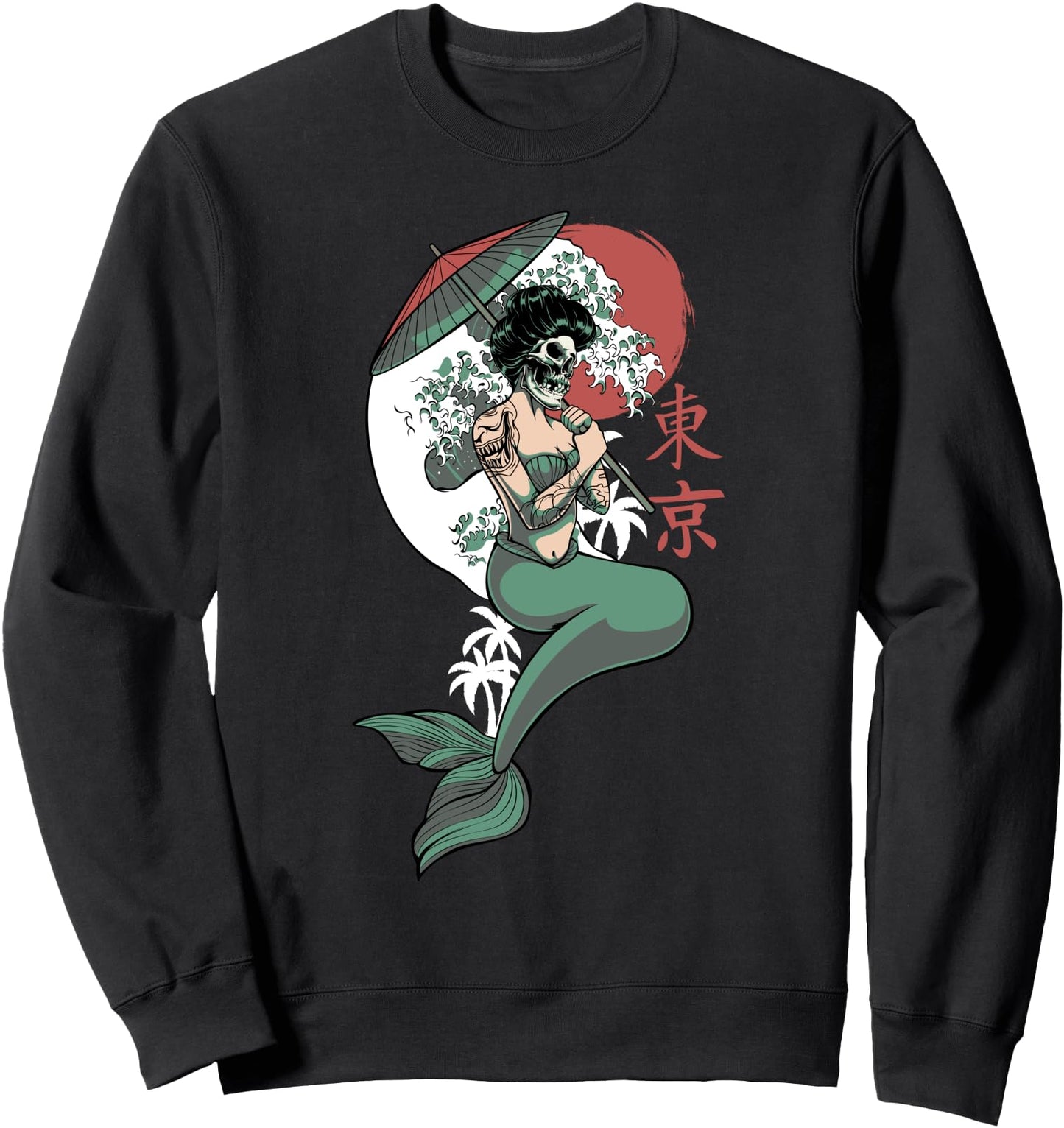 Geisha Mermaid Skeleton Tokyo Sun Japanese Halloween Party Sweatshirt
