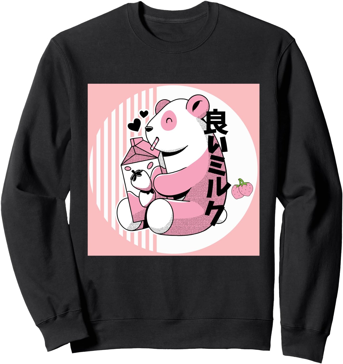 Cute Strawberry Milk Pink Panda Japanese Kawaii Retro Otaku Sweatshirt