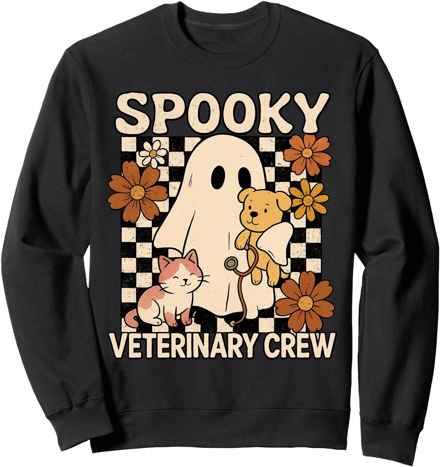 Halloween Spooky Ghost Holding Dog Cat Veterinarian Vet Tech Sweatshirt