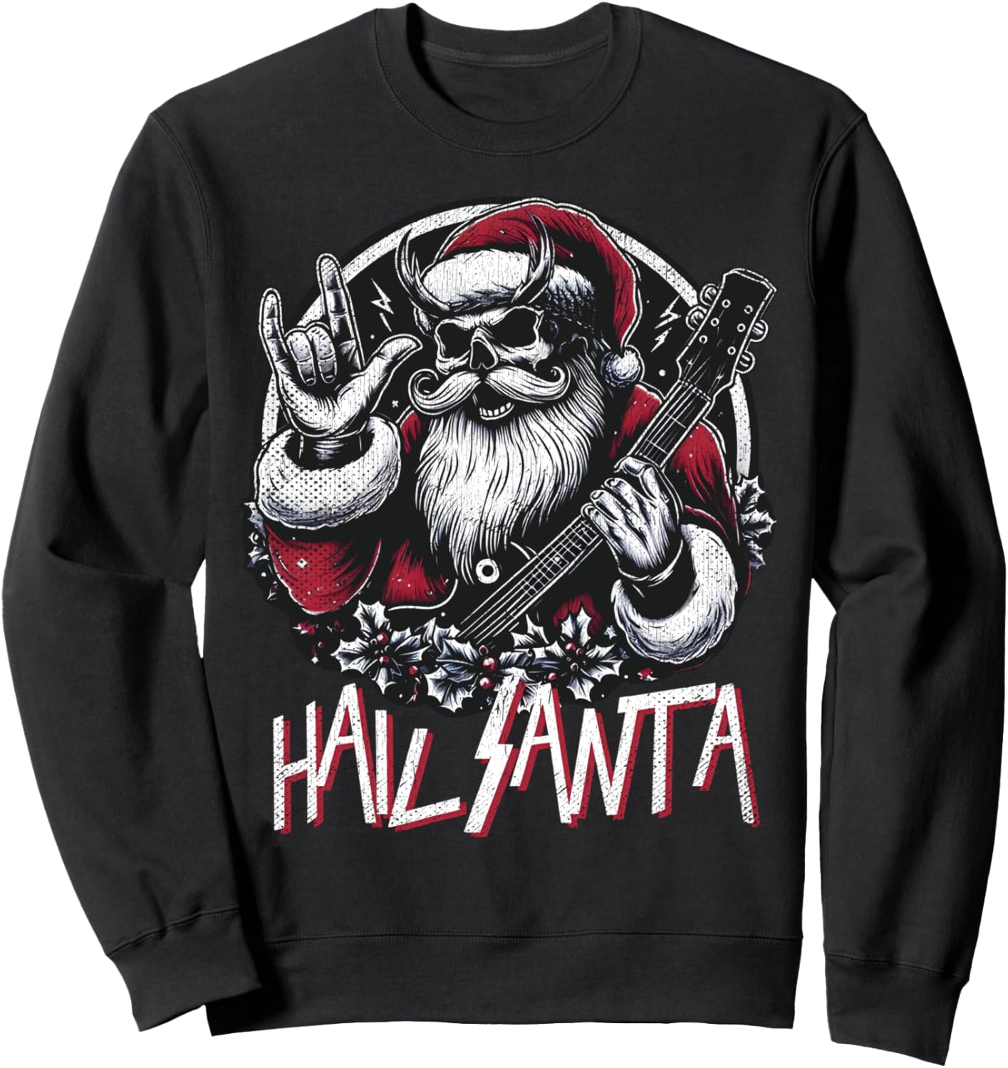 Hail Santa Heavy Metal Goth Sarcastic Rock Band Christmas Sweatshirt
