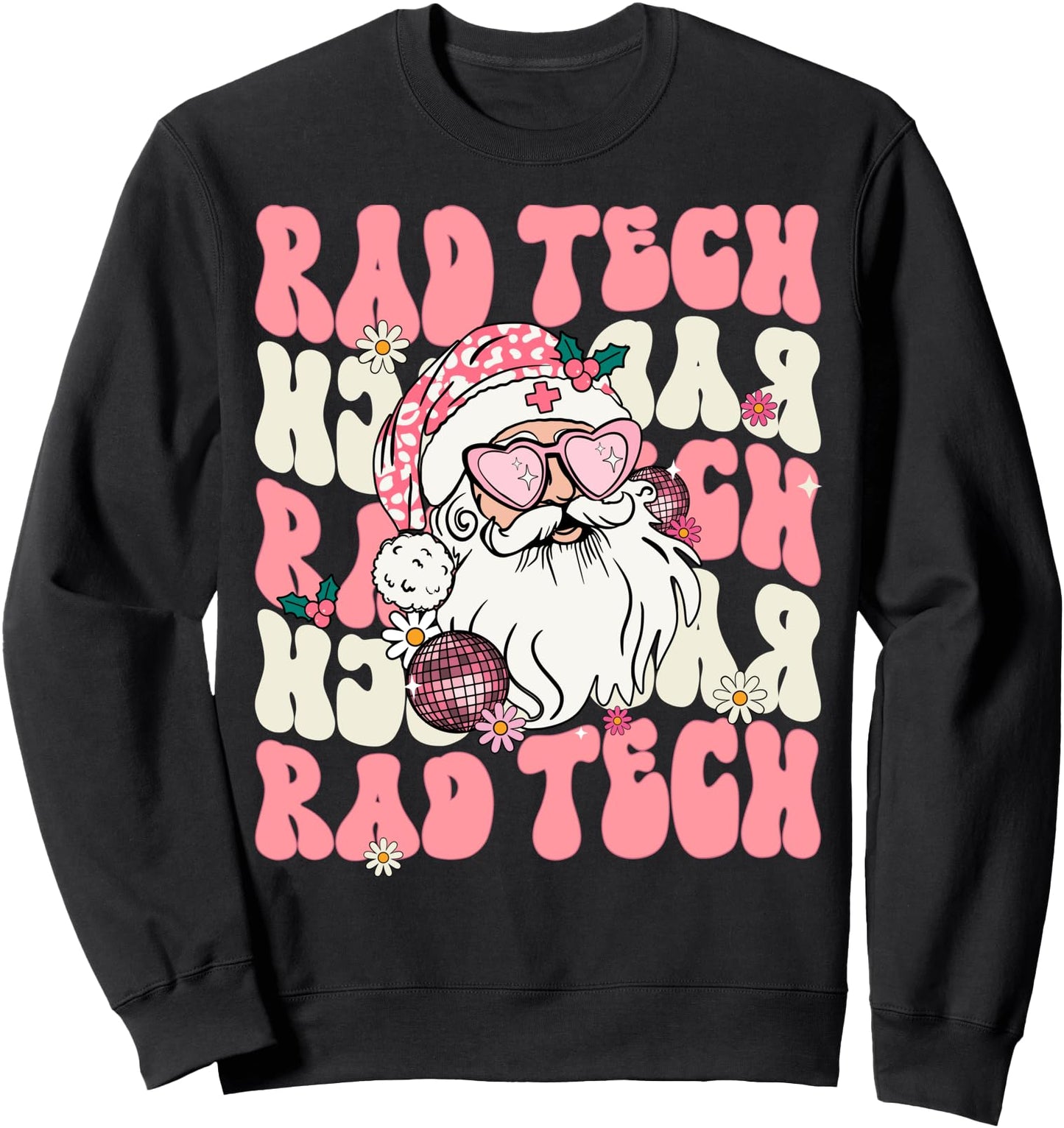 Merry RAD Tech Christmas Retro Groovy Pink Nurse Sweatshirt