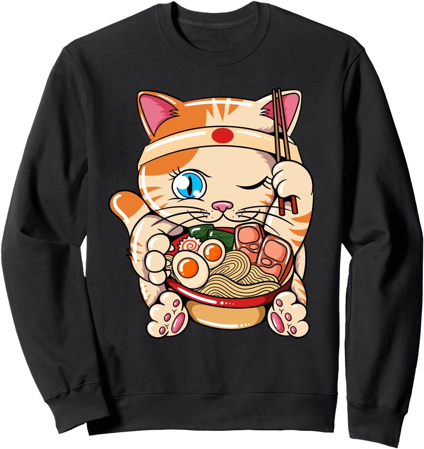 Ramen Eating Cat Kawaii Anime Baka Japanese Sweatshirt