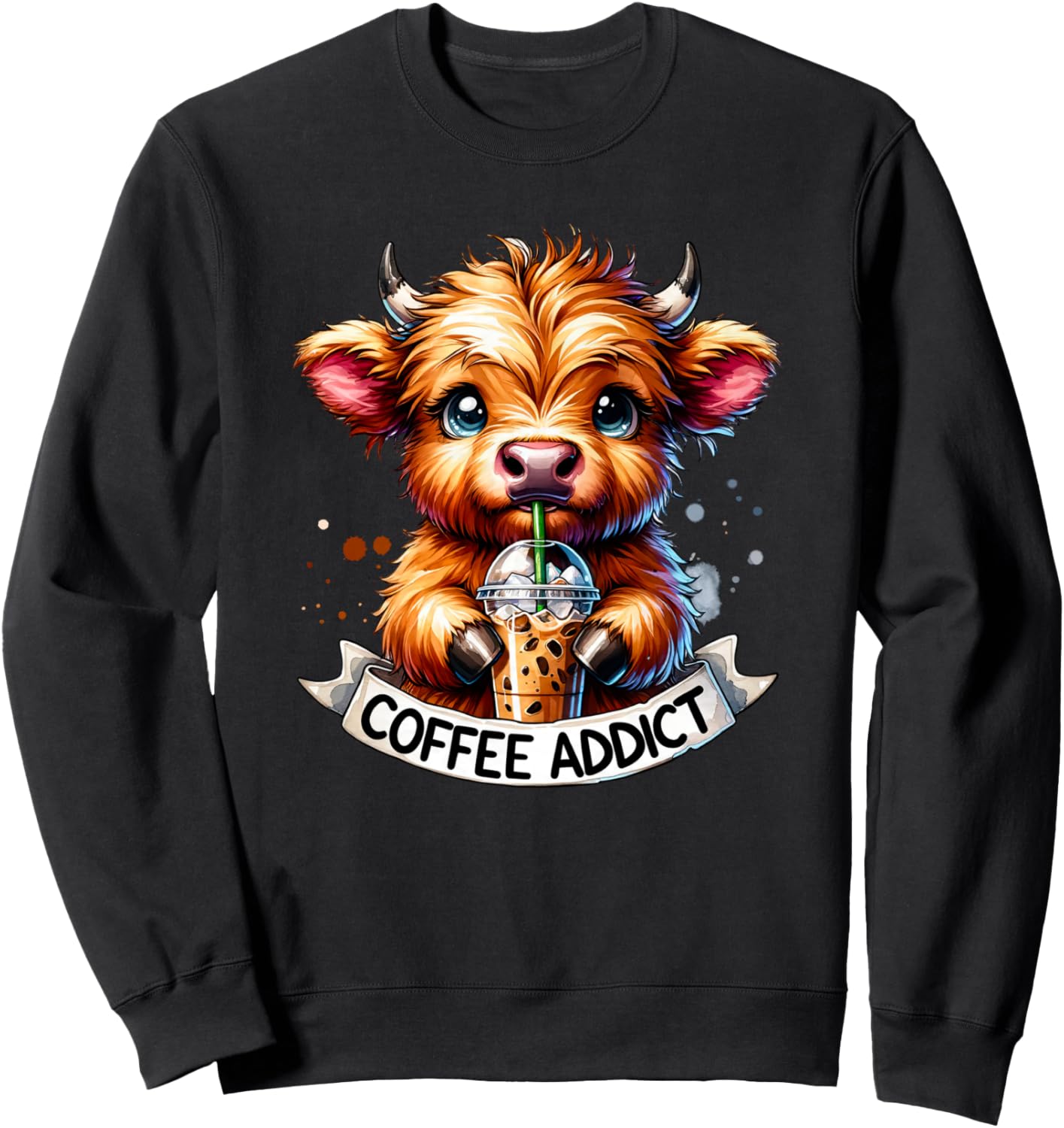 cute highland cow coffee addict Sweatshirt