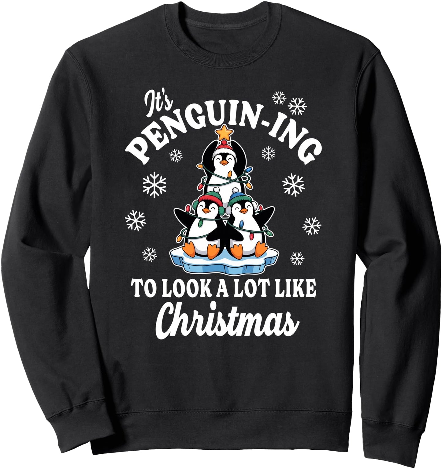 Penguin-ing Christmas Tree on Ice Cute Holiday Sweatshirt