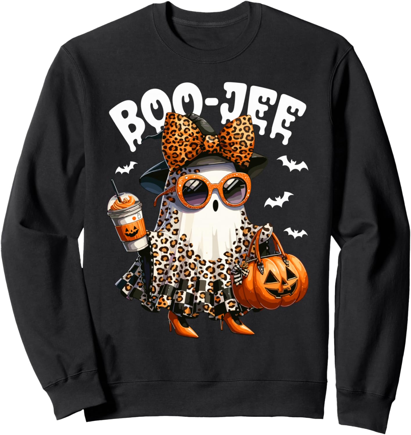 Boo Jee Ghost Boojee Leopard Bow Spooky Vibes Halloween Sweatshirt