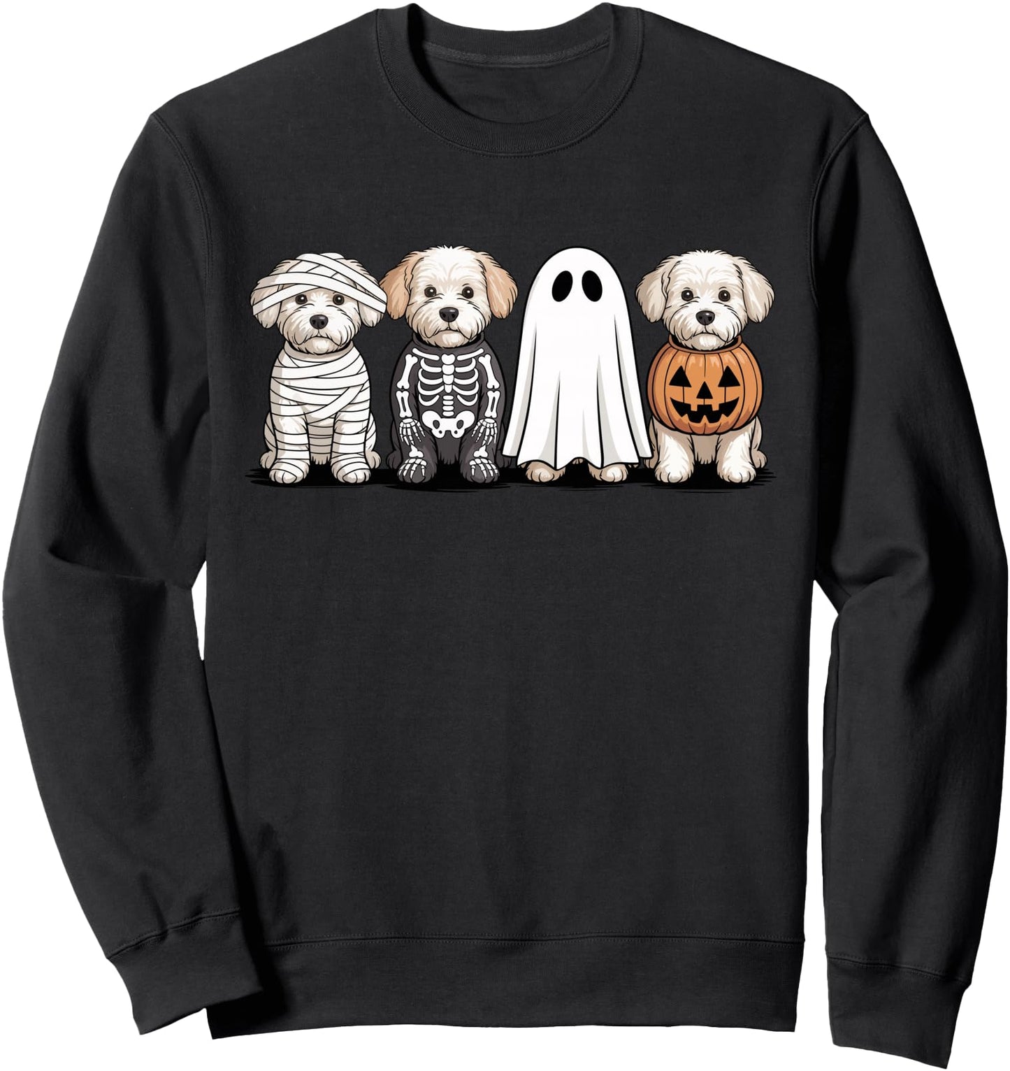 Spooky Ghost Bichon Frise Pumpkin Halloween Dog Skeleton Sweatshirt