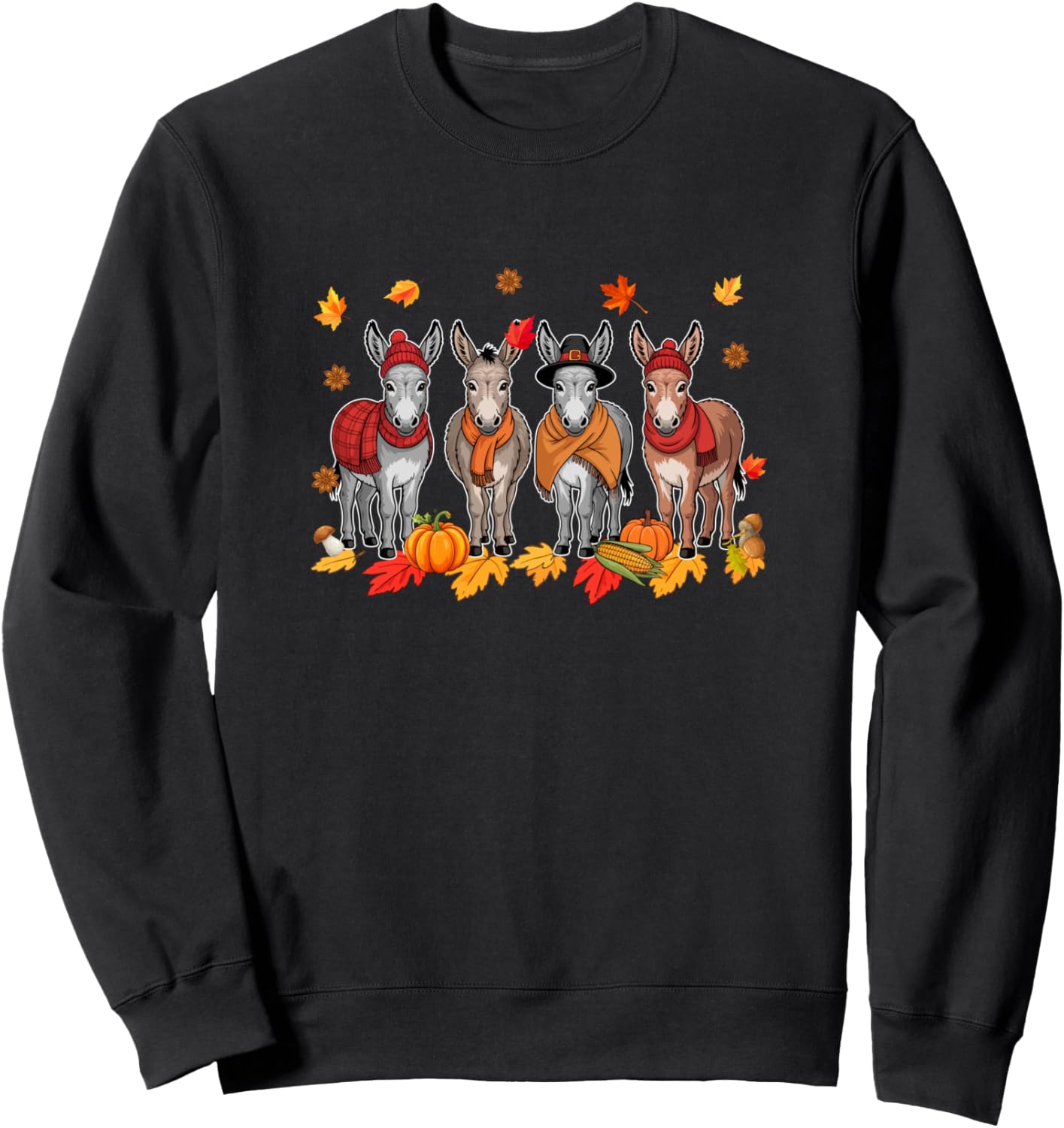 Group Donkeys Thanksgiving Fall Leaves Pumpkins Farmer Sweatshirt