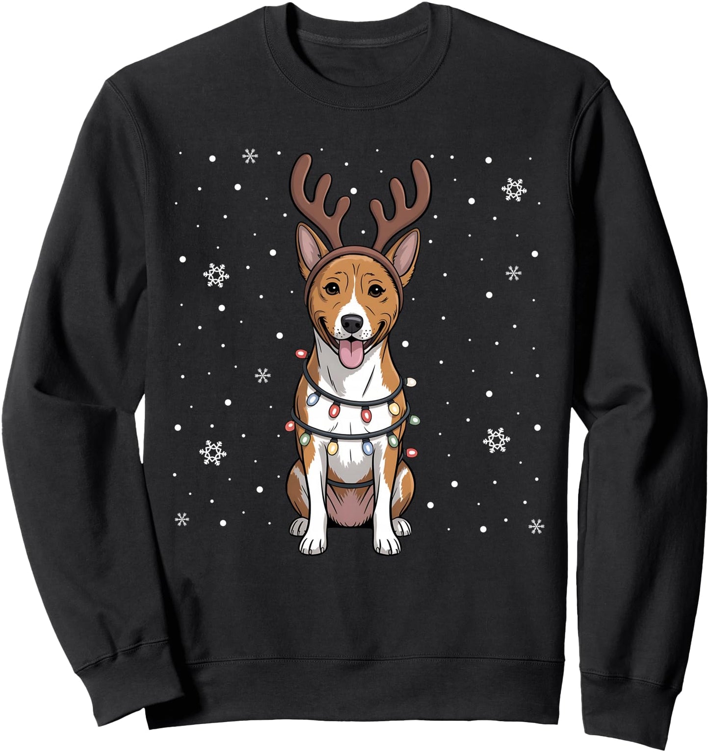 Santa Xmas Lights Dog Lover Owner Basenji Dog Christmas Sweatshirt