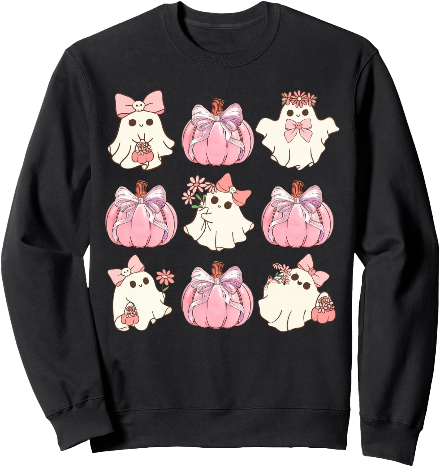 Preppy Coquette Floral Halloween Ghost Boo Cute Pink Pumpkin Sweatshirt