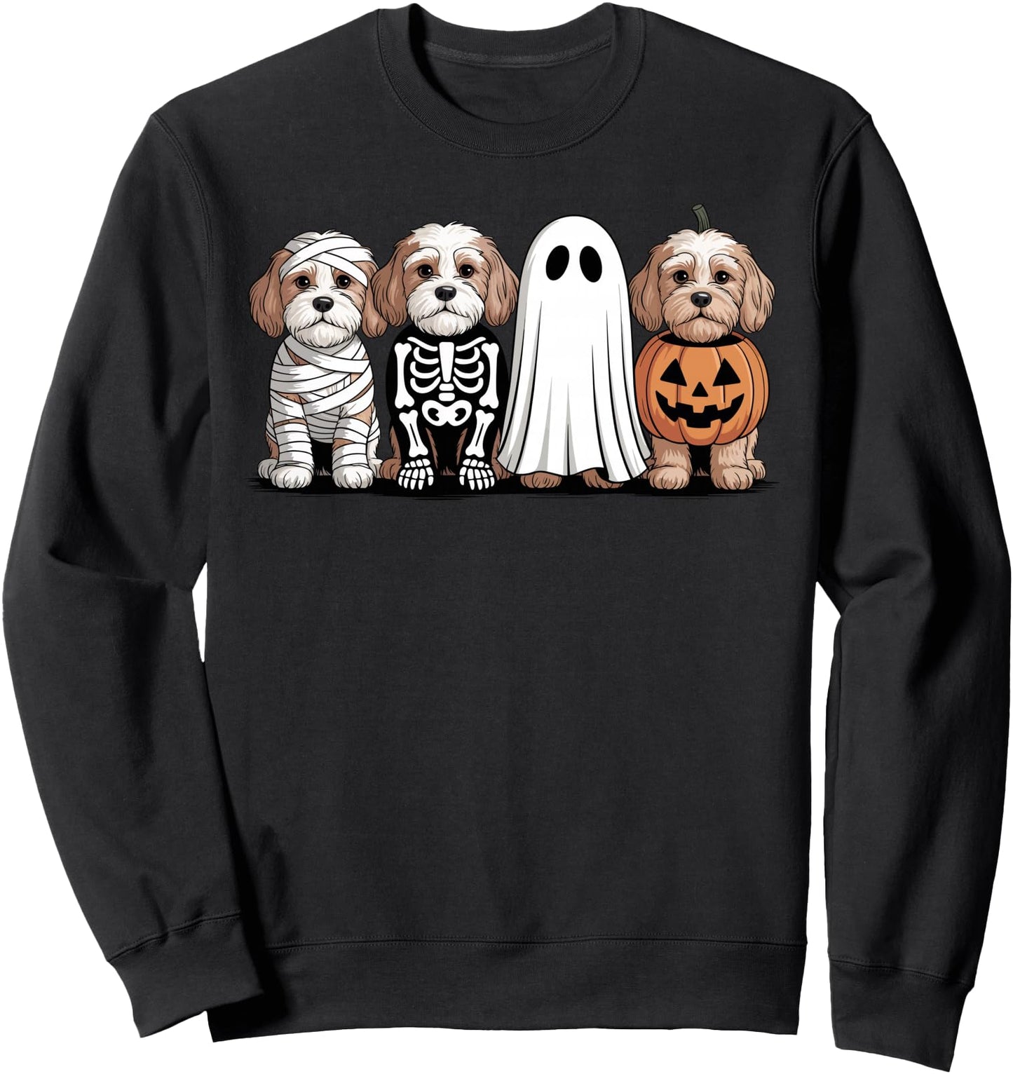 Spooky Ghost Cavapoo Pumpkin Halloween Dog Skeleton Sweatshirt