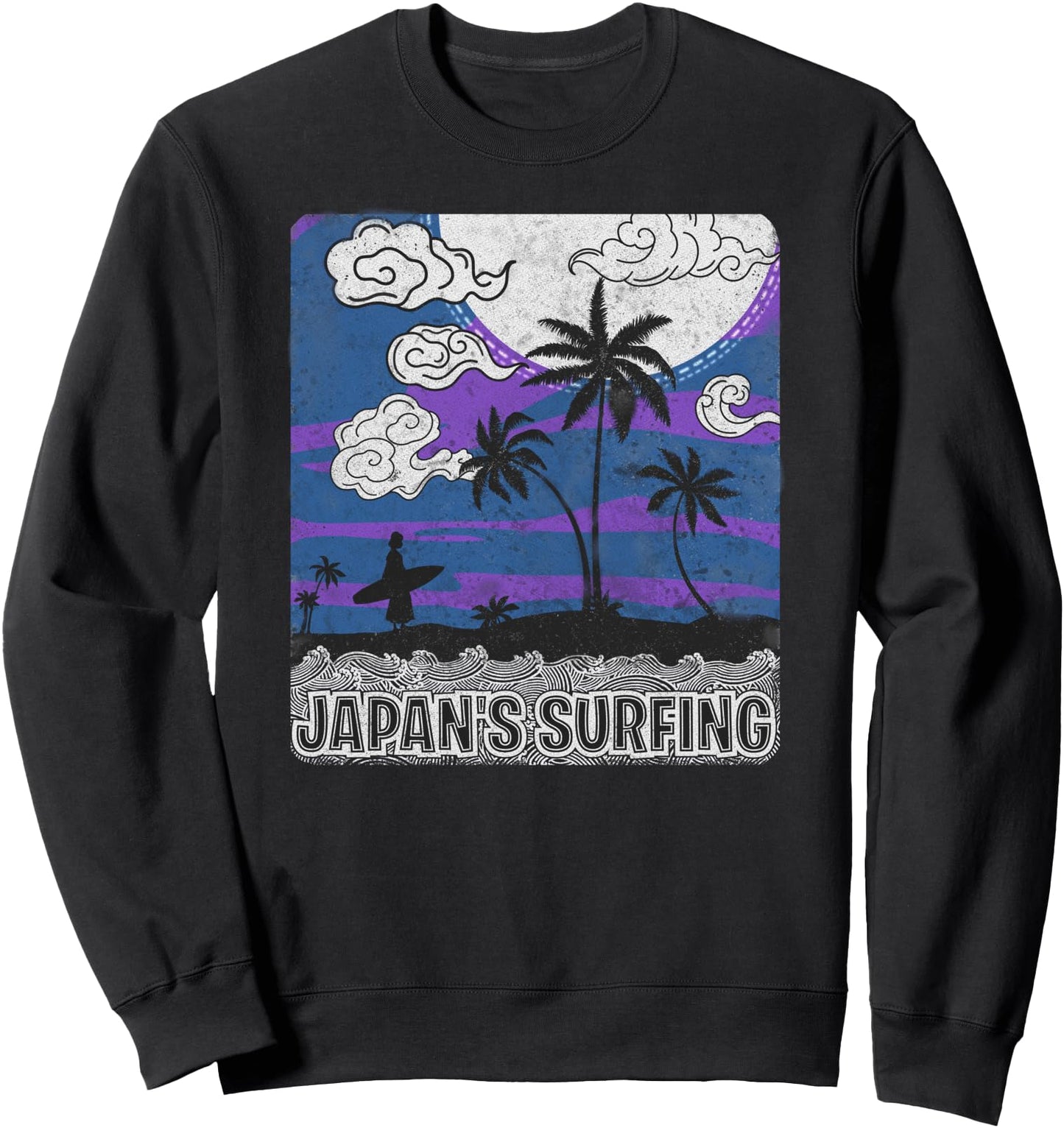 Vintage Japanese manga silhouettes Beach Surfing Sweatshirt