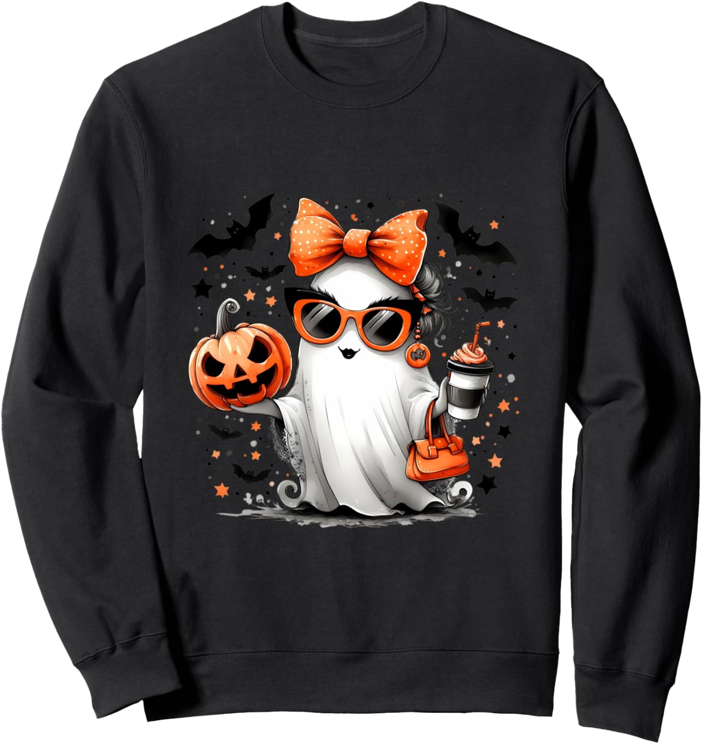 Cute Ghost Halloween Diva Cartoon Sunglasses Handbag Sweatshirt