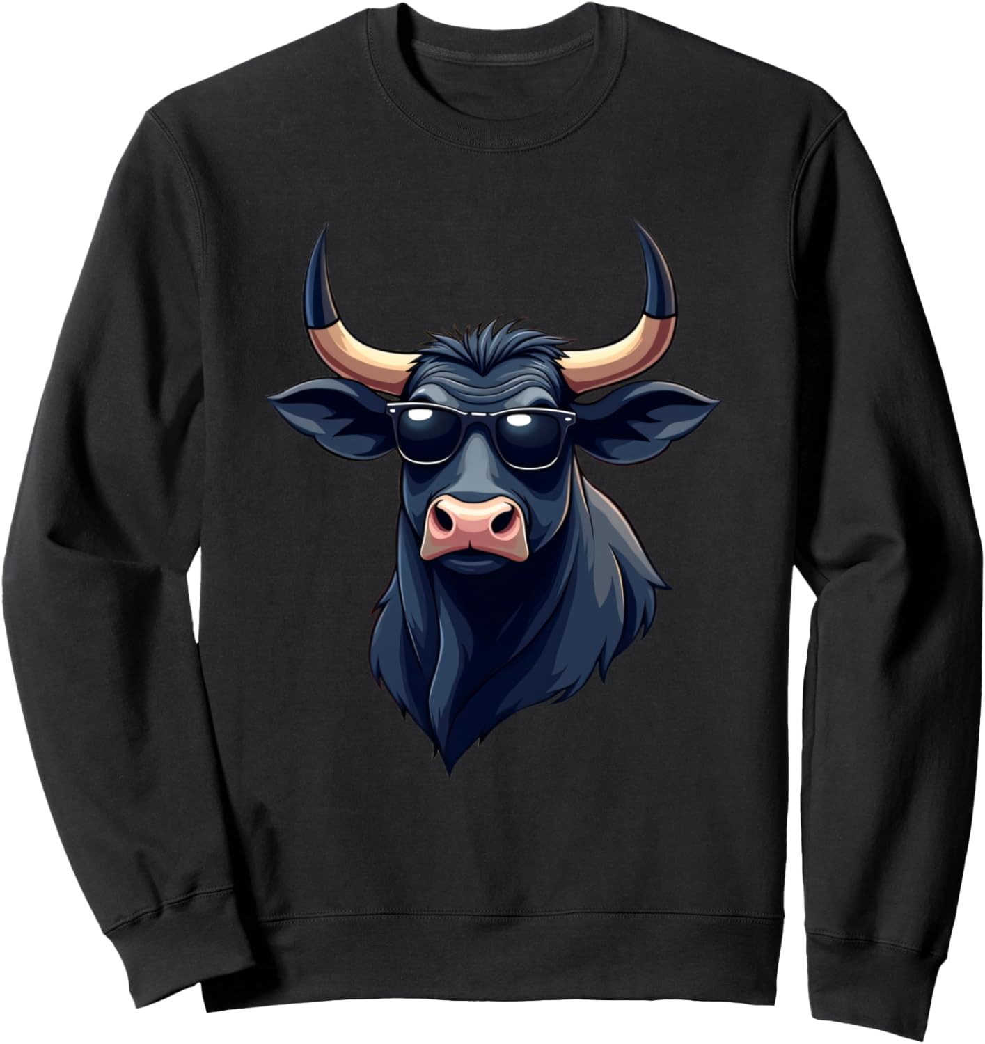 Cartoon bull head with sunglasses on white background Sweatshirt