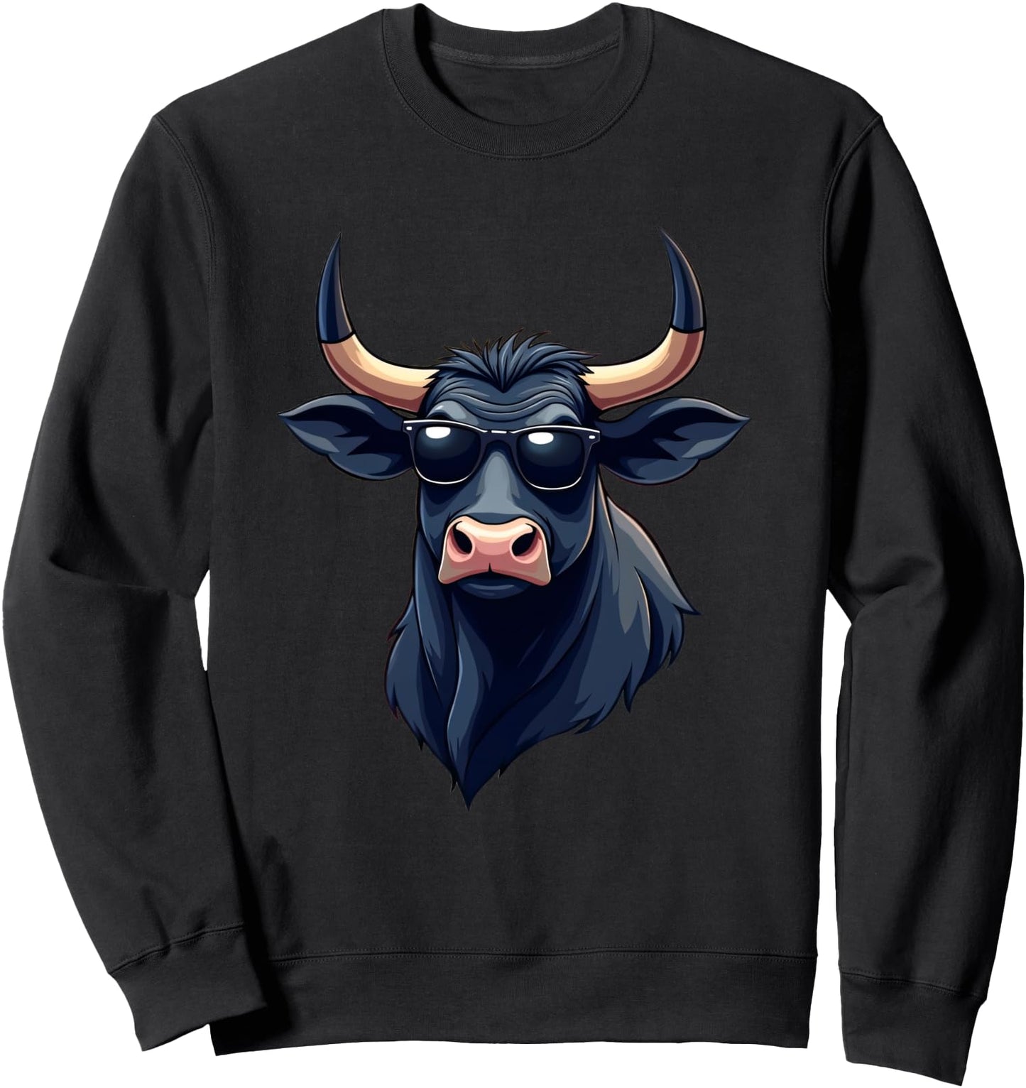 Cartoon bull head with sunglasses on white background Sweatshirt