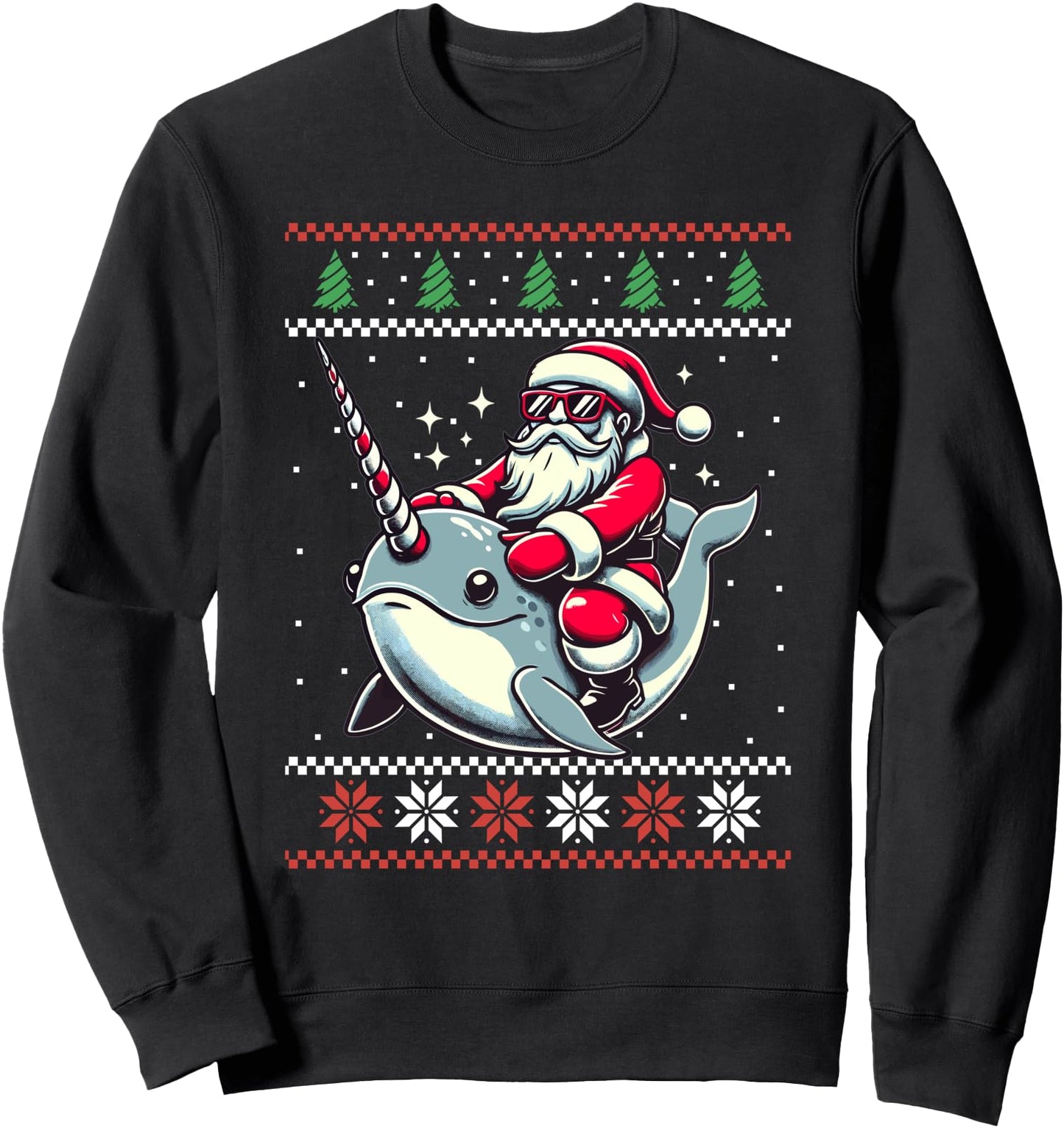 Santa Riding Narwhal Ugly Christmas Sweater Xmas Sweatshirt