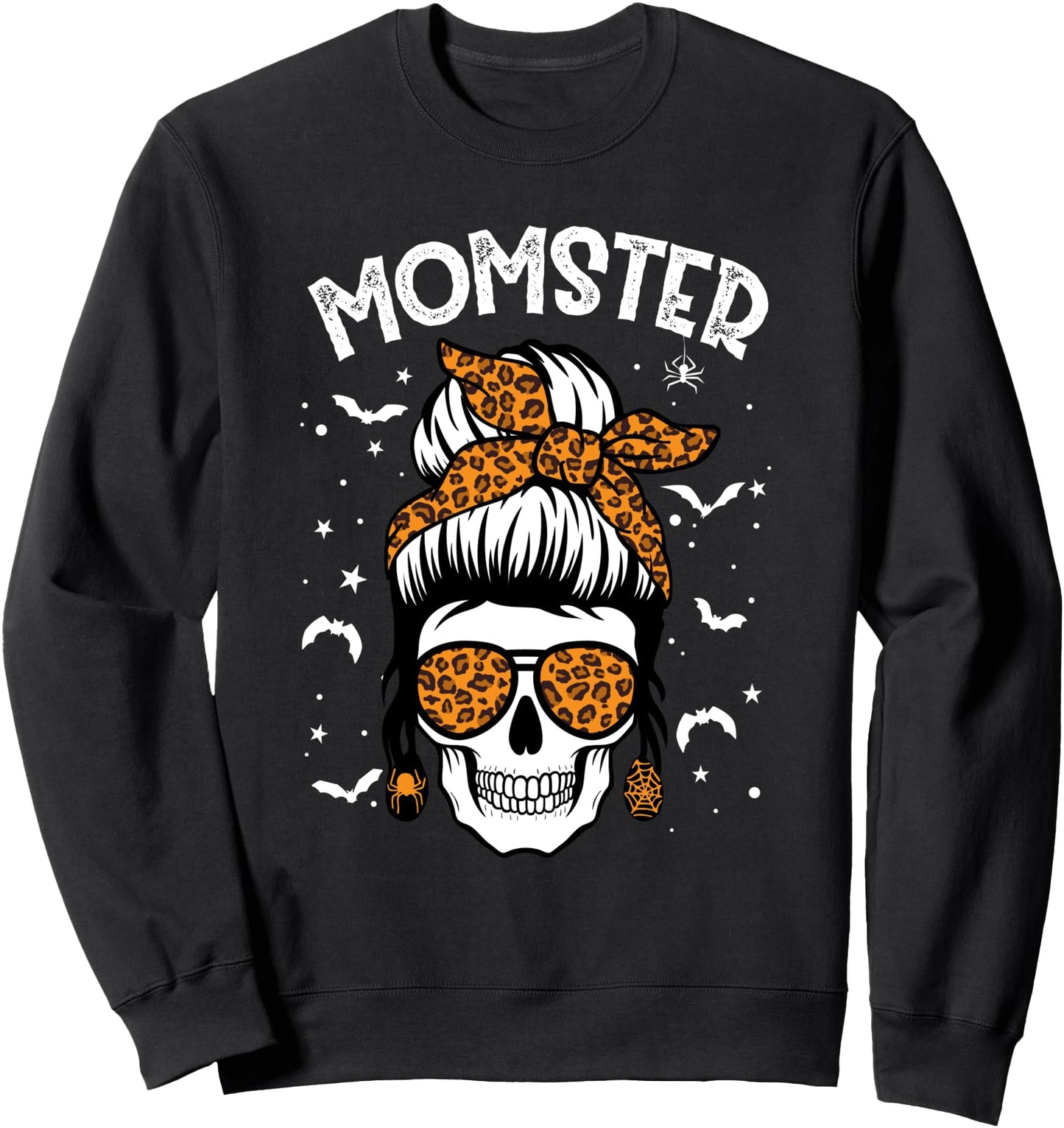 Momster Halloween Costume Skull Mom Messy Hair Bun Monster Sweatshirt