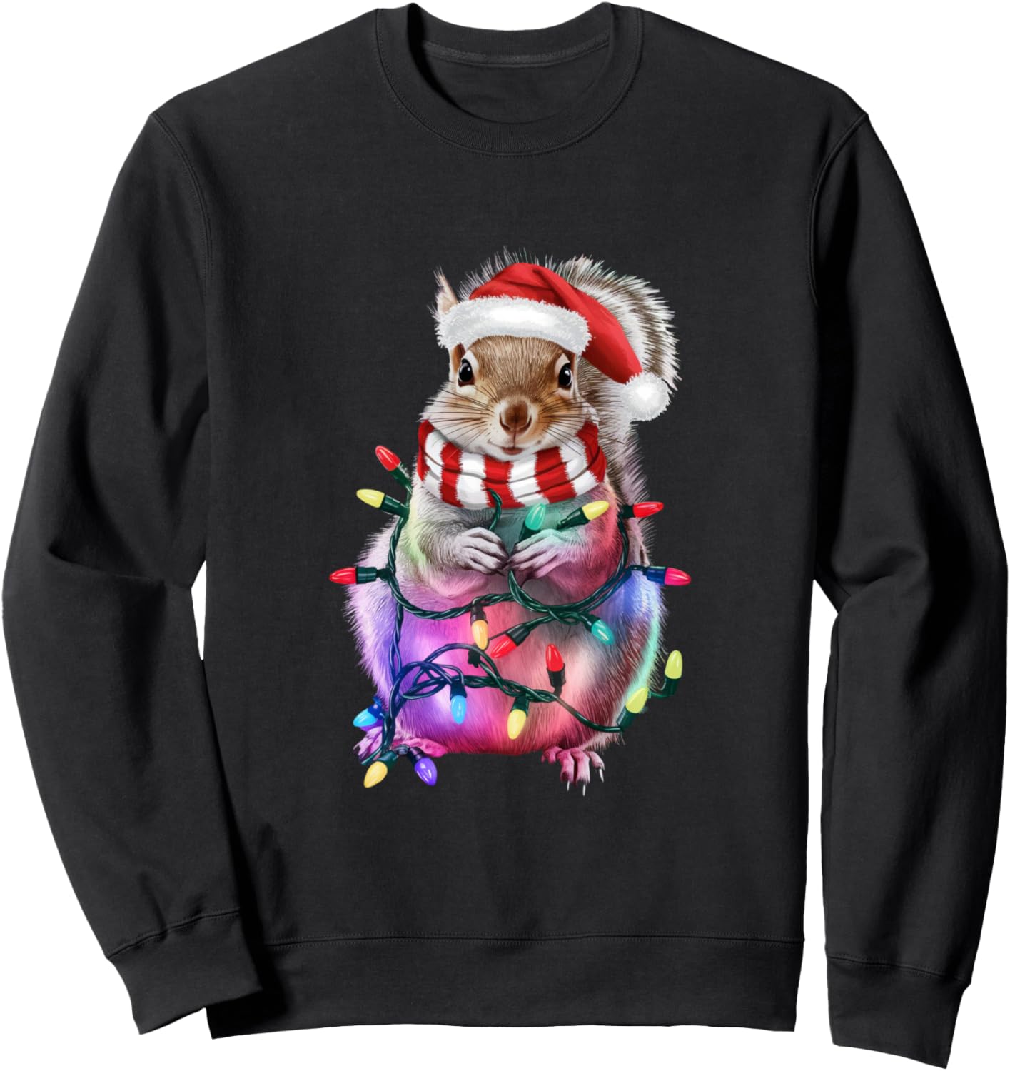Squirrel Santa Hat Xmas Funny Squirrel Christmas Lights Sweatshirt