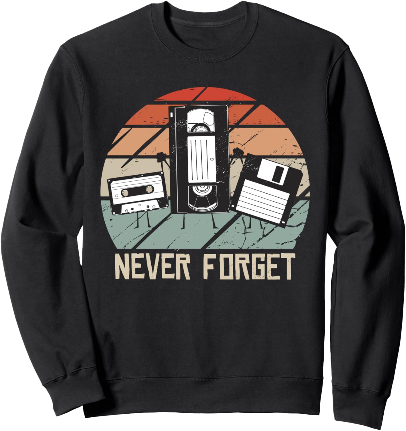Vintage Never Forget Audio Cassette Floppy Disk VHS Tape 90s Sweatshirt
