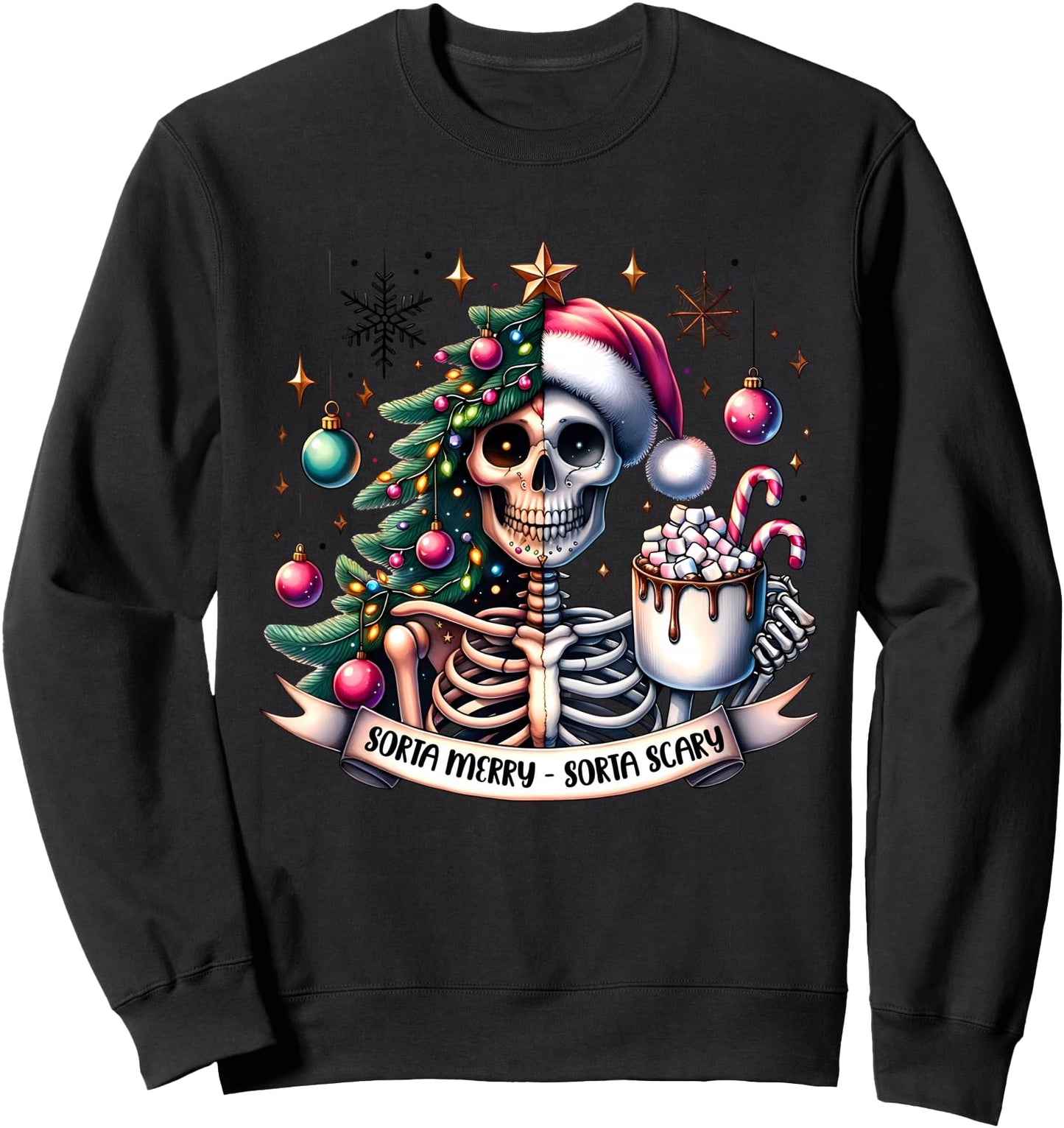 Retro Skeleton Hot Cocoa Sorta Merry Sorta Scary Spooky Xmas Sweatshirt