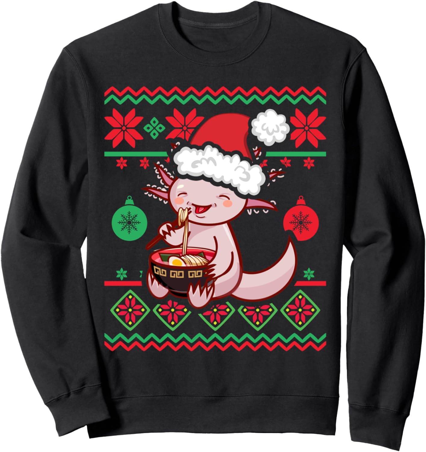 Ugly Anime Christmas Sweater Kawaii Axolotl Eating Ramen Sweatshirt
