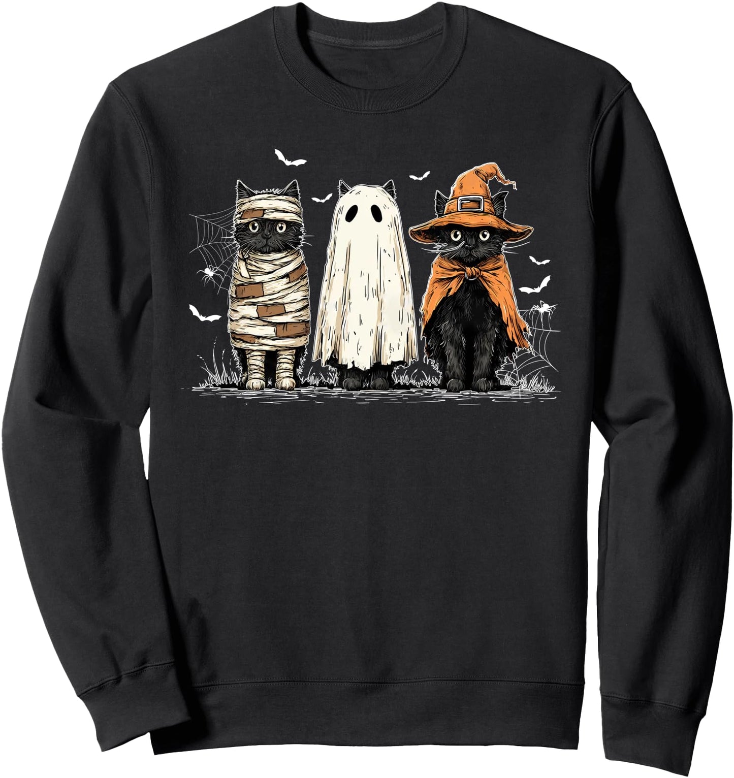 Retro Black Meow Cat Pumpkin Halloween Kitty Spooky Season Sweatshirt