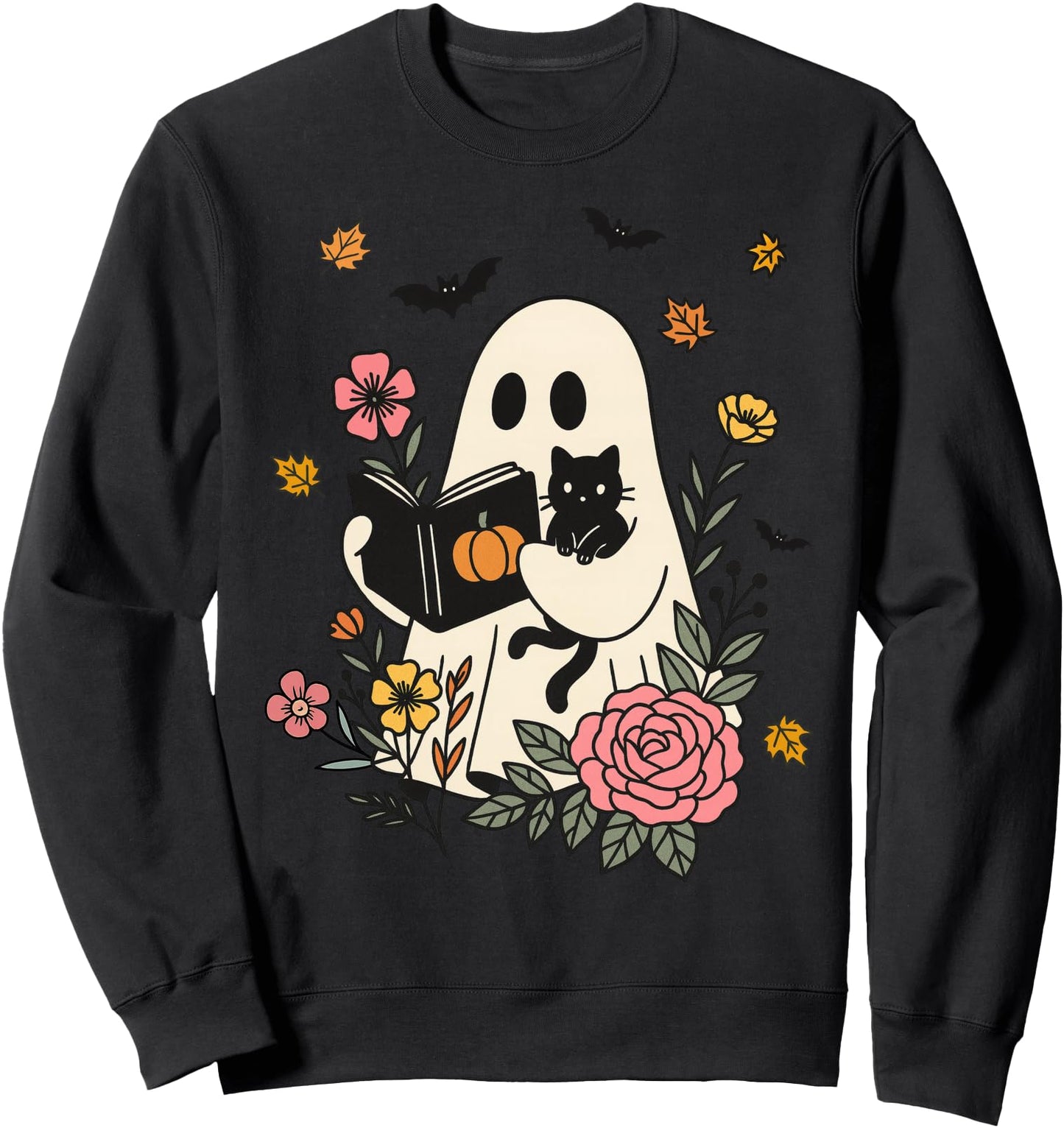 Books Ghost Reading Book Halloween Library Cat Fall Autumn Sweatshirt
