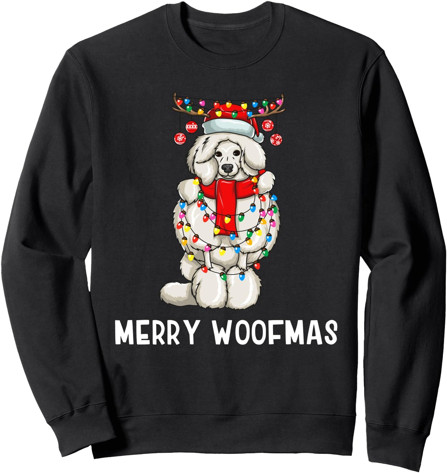 Christmas Cute Poodle Dog Holiday Lights Merry Woofmas Sweatshirt