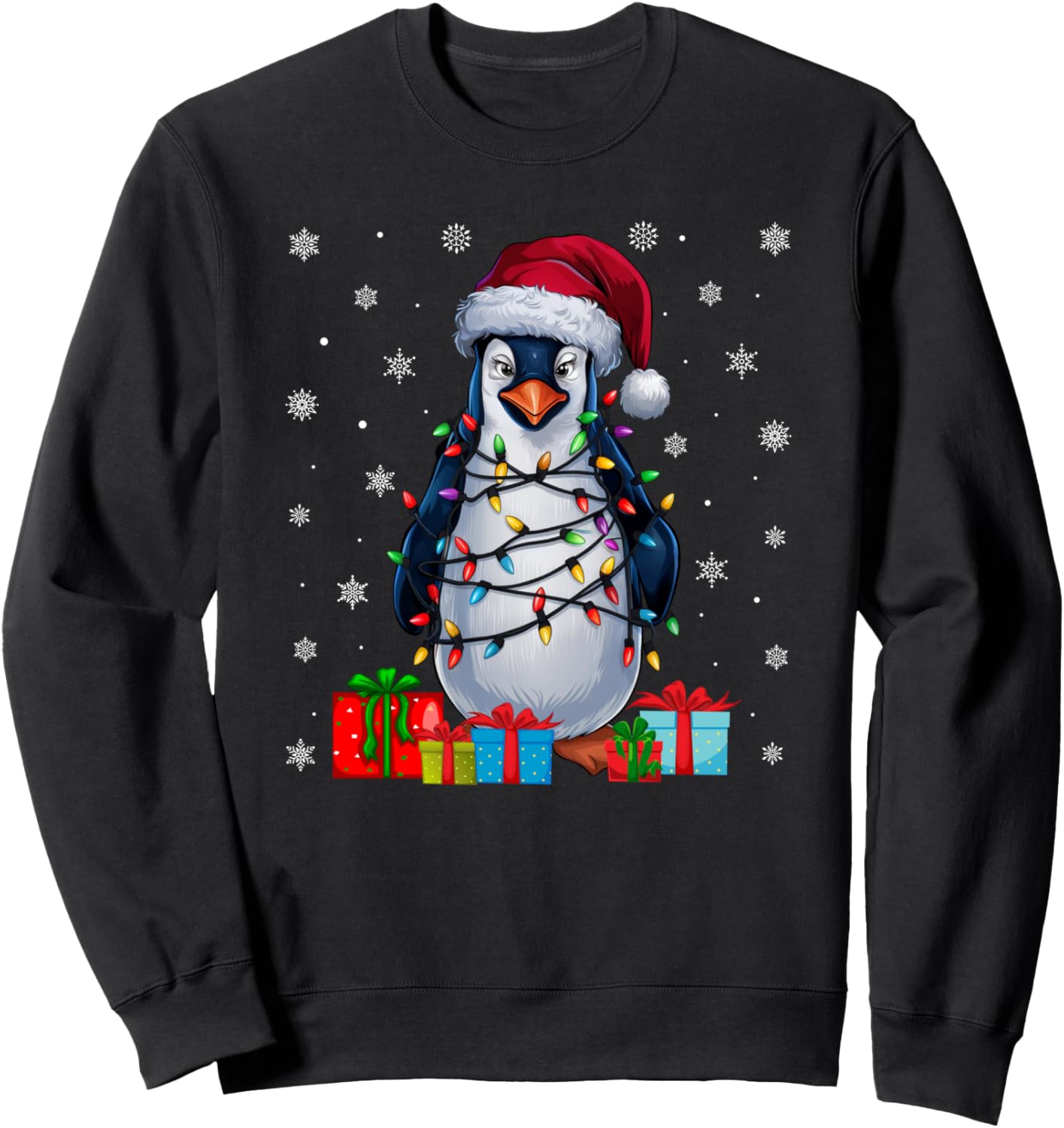 Penguin Ugly Xmas Lights Santa Hat Penguin Christmas Sweatshirt