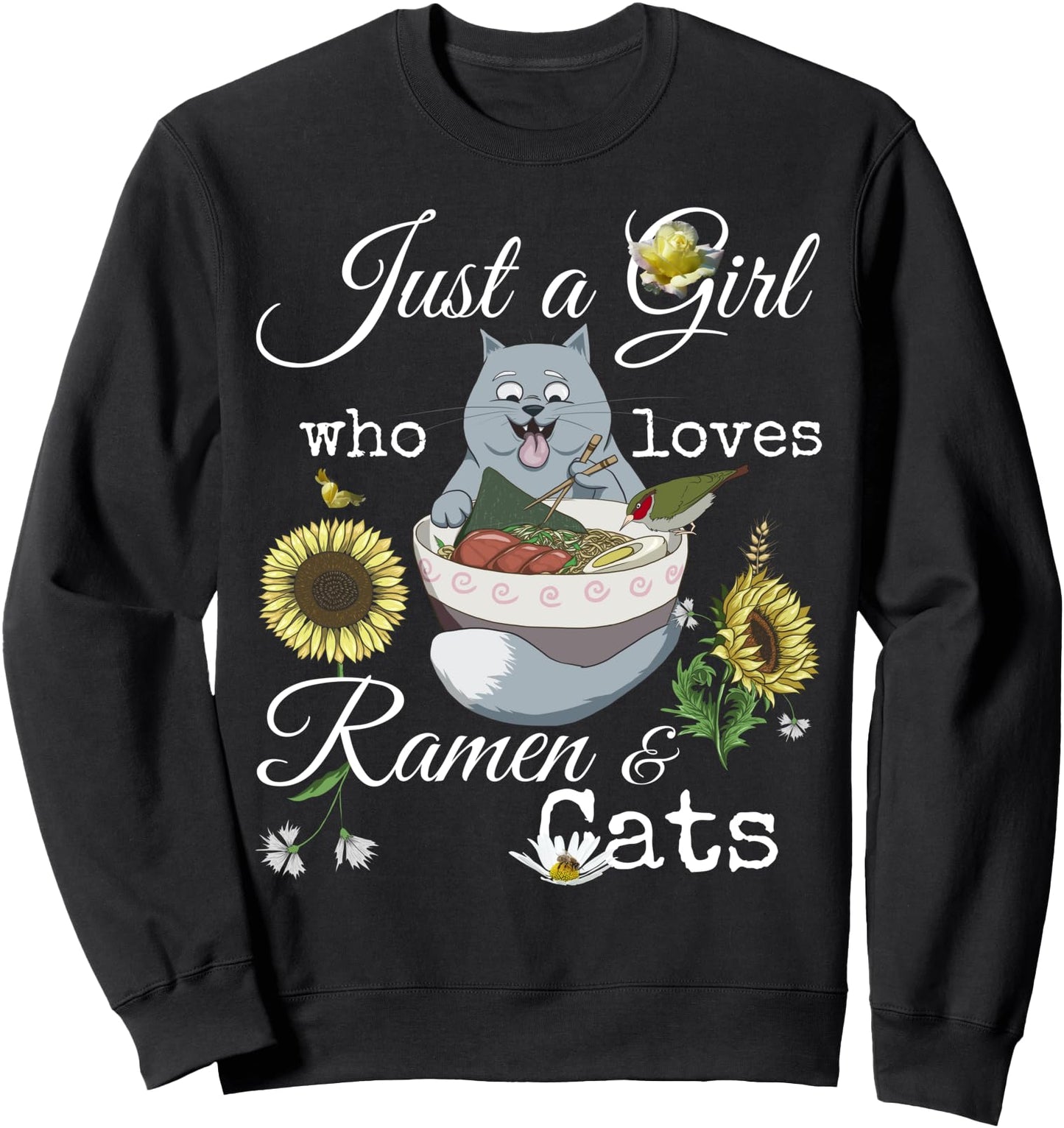 Ramen Cat Girl Tee Sunflower Floral Anime Kawaii Japanese Sweatshirt