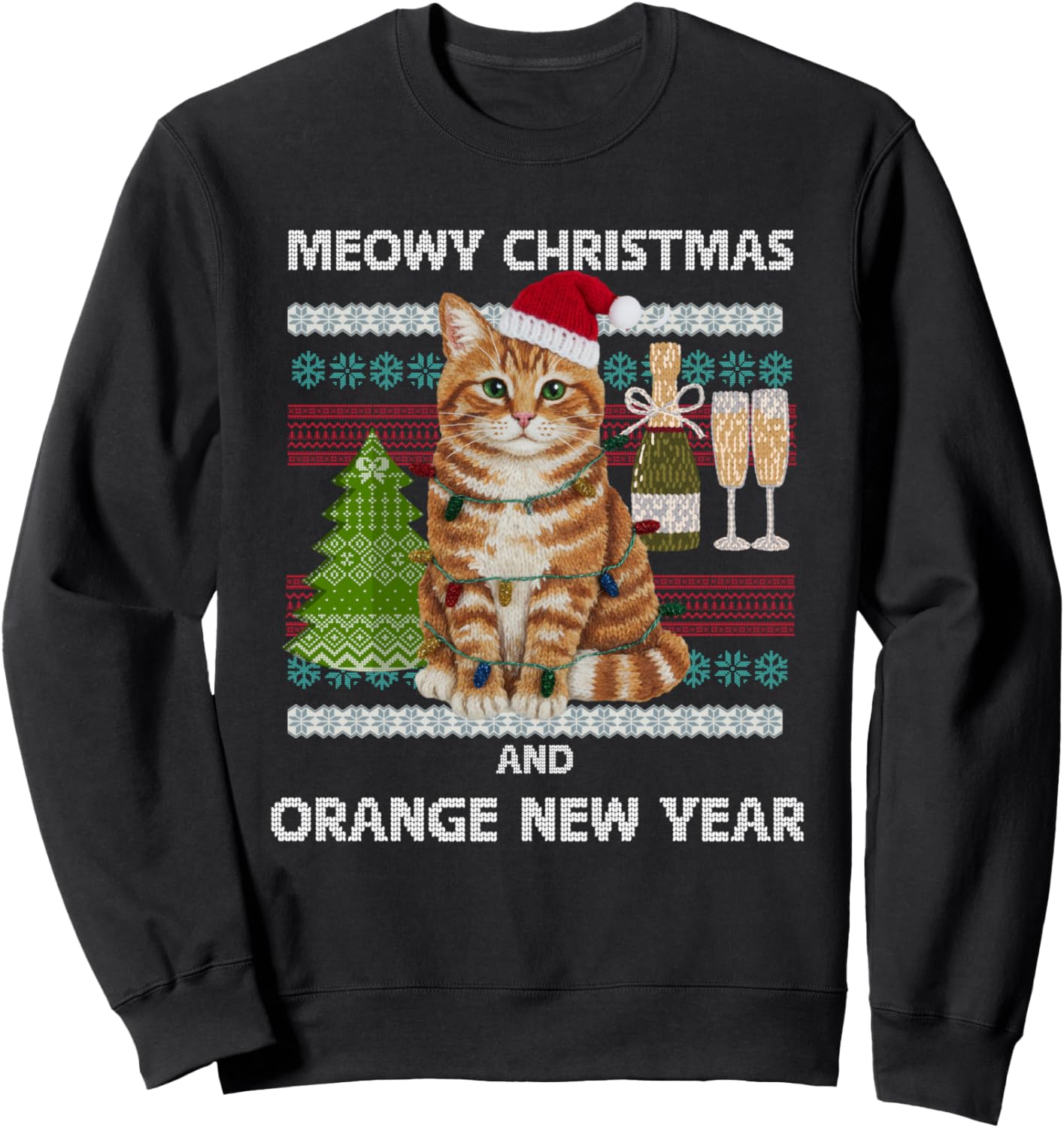 Meowy Christmas Funny Orange Cat Santa Hat Ugly Sweater Sweatshirt