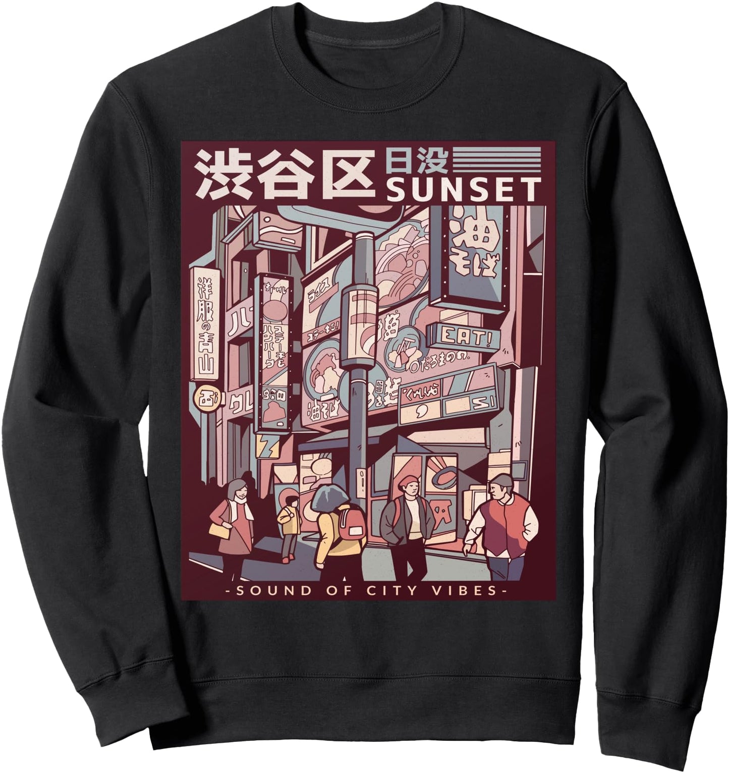 Anime City Japanese Vaporwave Town Illustration Sweatshirt
