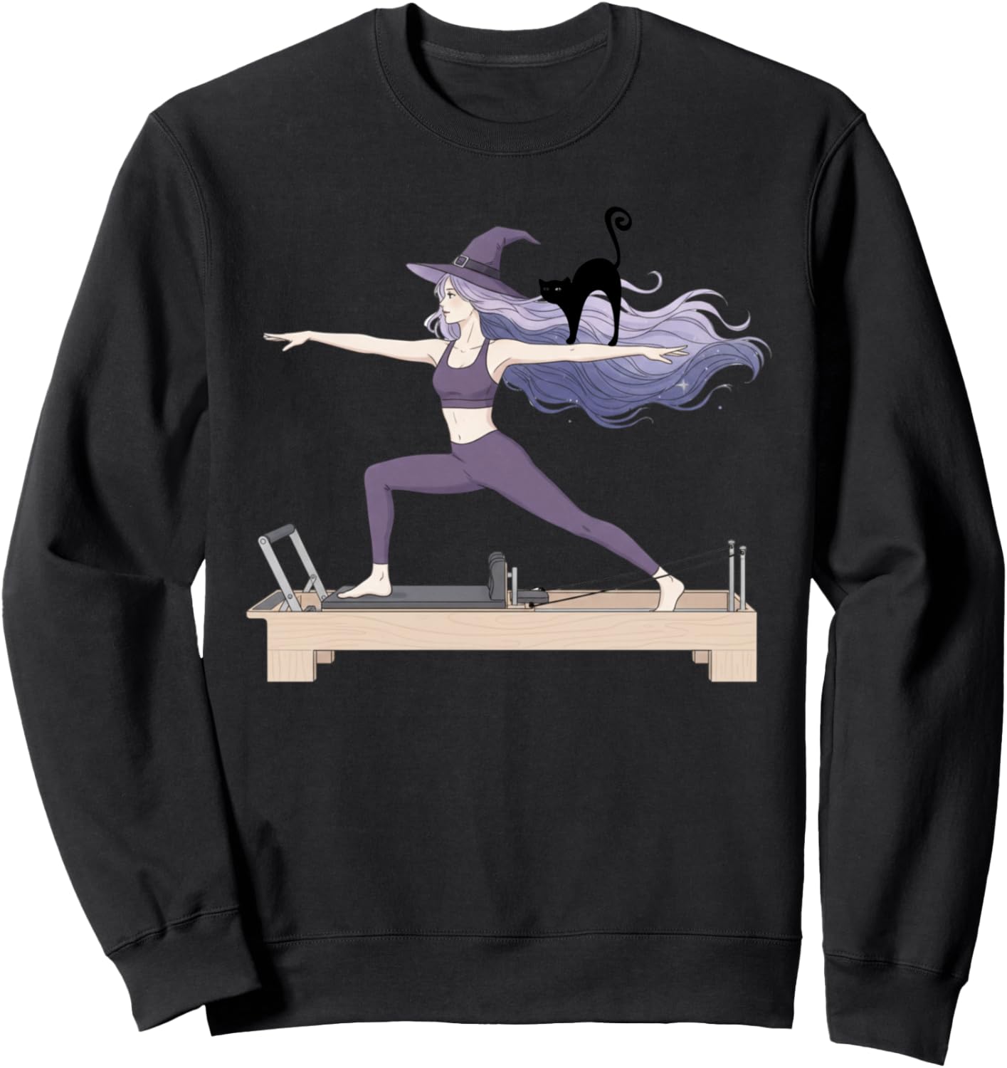 Witch With Cat Doing Reformer Pilates Machine Halloween Sweatshirt