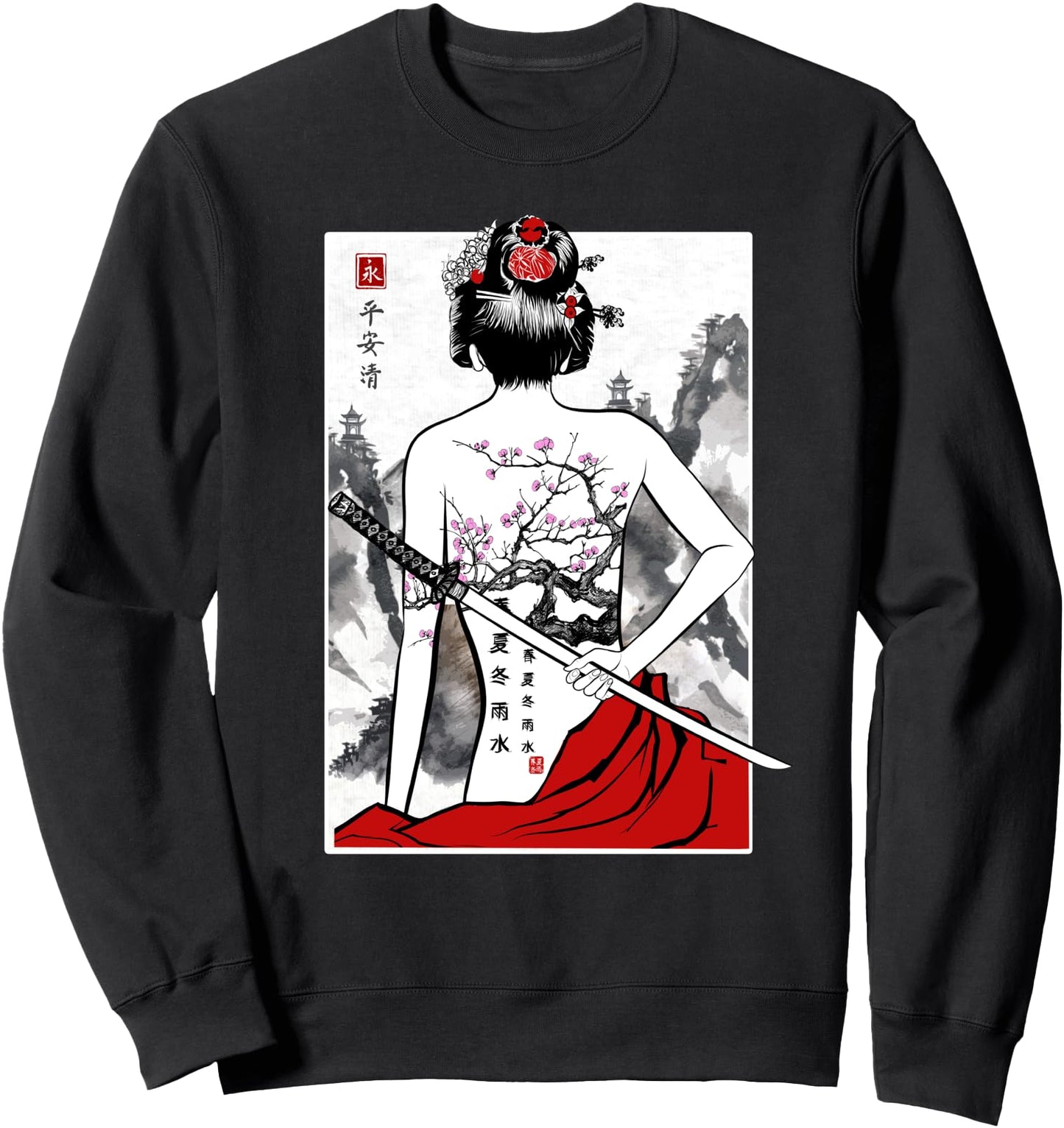Vintage Sakura Cherry Blossom Japanese Aesthetic Samurai Tee Sweatshirt
