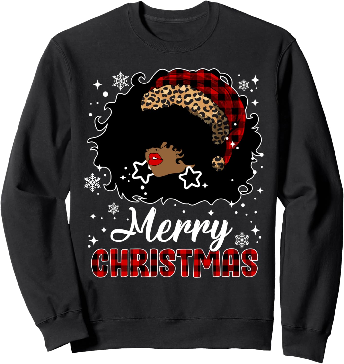 Afro Diva Red Plaid Santa Hat Black Woman Merry Christmas Sweatshirt