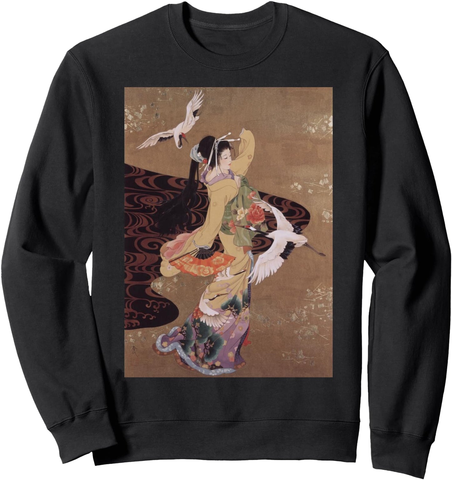 Dance of Cranes Japanese Retro Art Sweatshirt