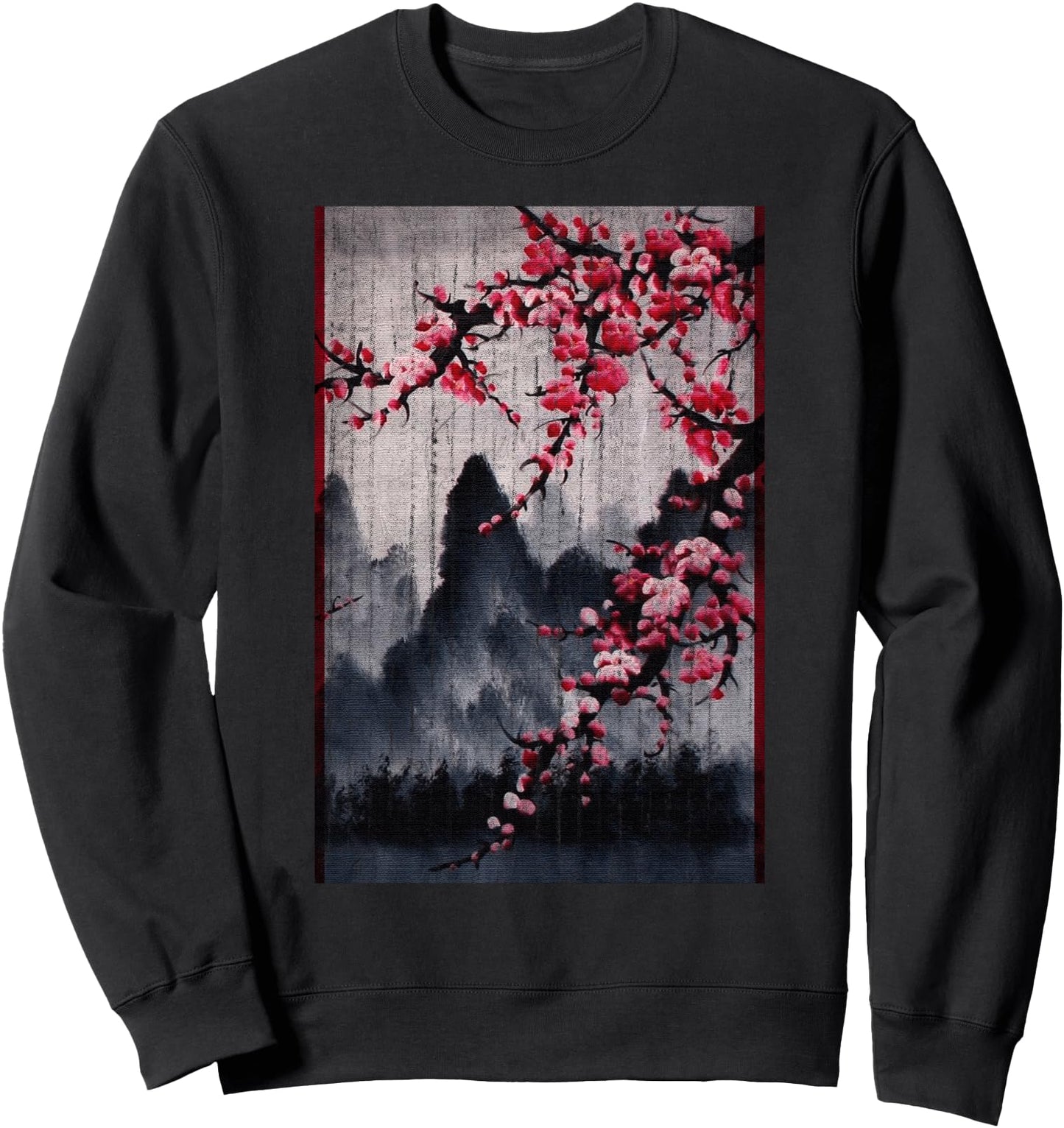 Vintage Cherry Blossom Woodblock Japanese Graphical Art Sweatshirt