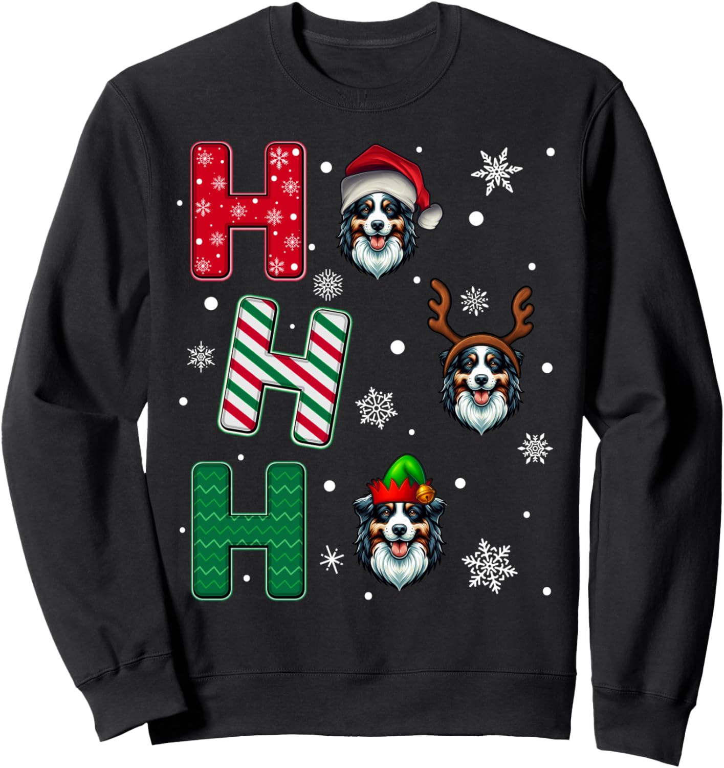 Ho Ho Ho Australian Shepherd Dog Christmas Santa Elf Xmas Sweatshirt