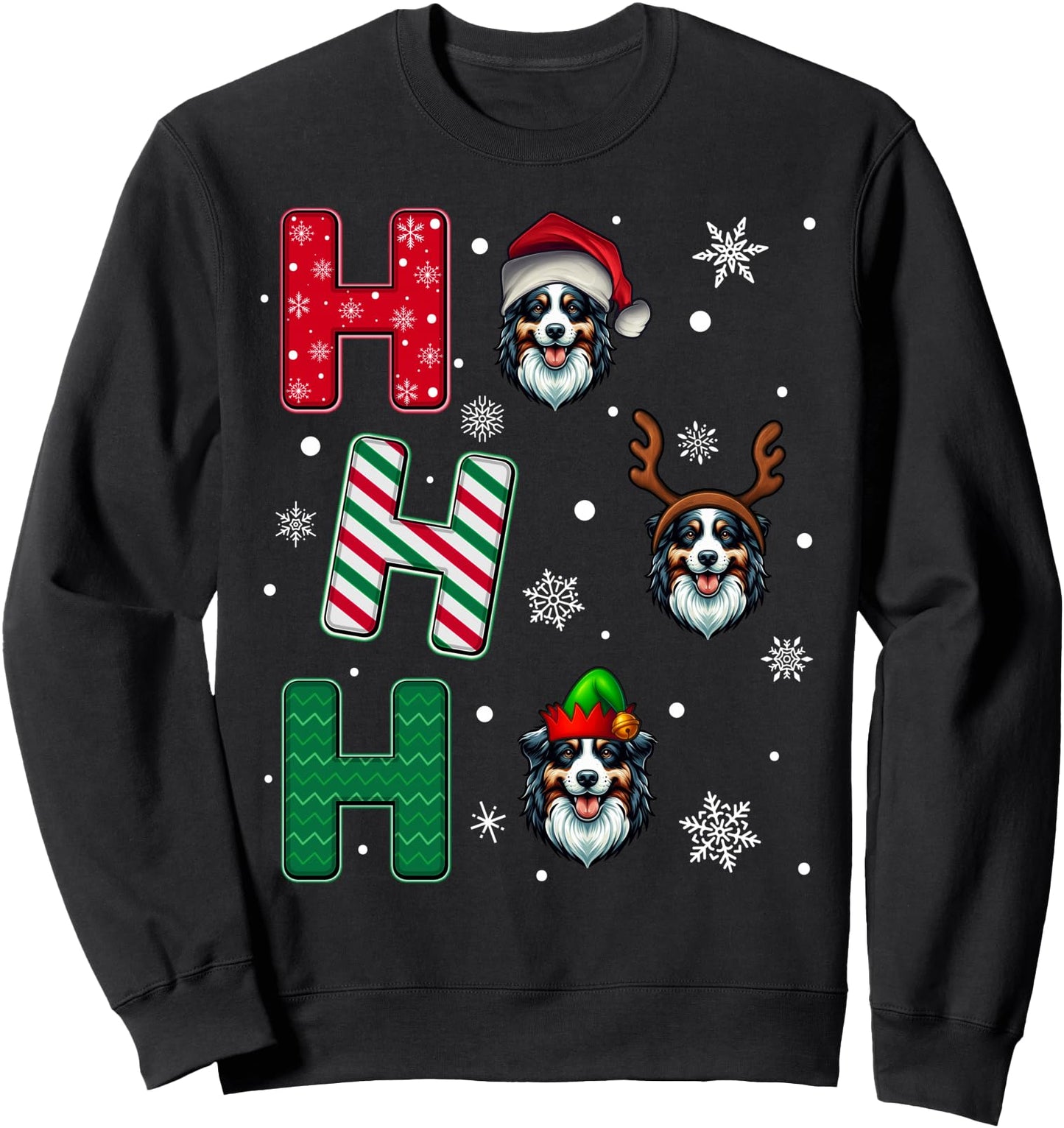 Ho Ho Ho Australian Shepherd Dog Christmas Santa Elf Xmas Sweatshirt