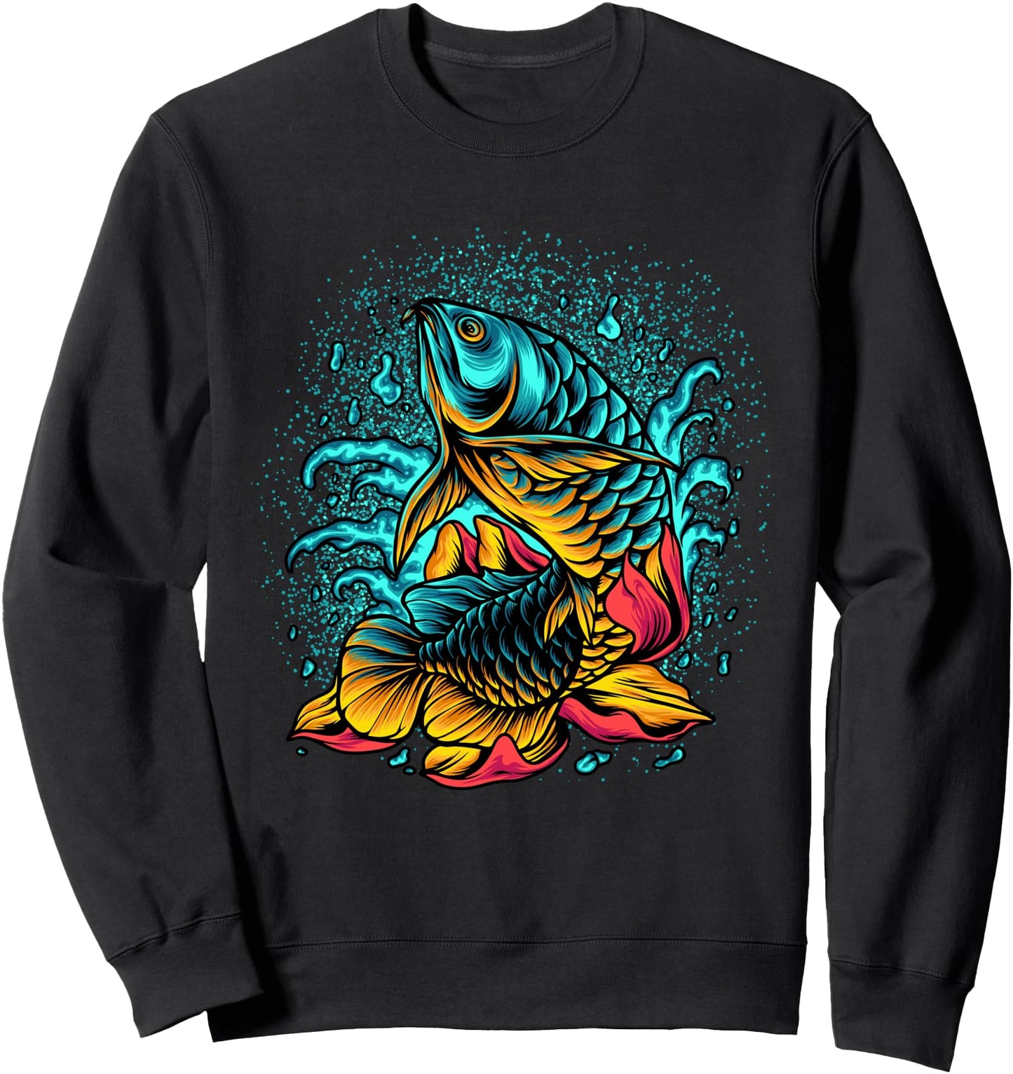 Arowana Fish on a Lotus Flower, Stylish Japanese Streetware Sweatshirt