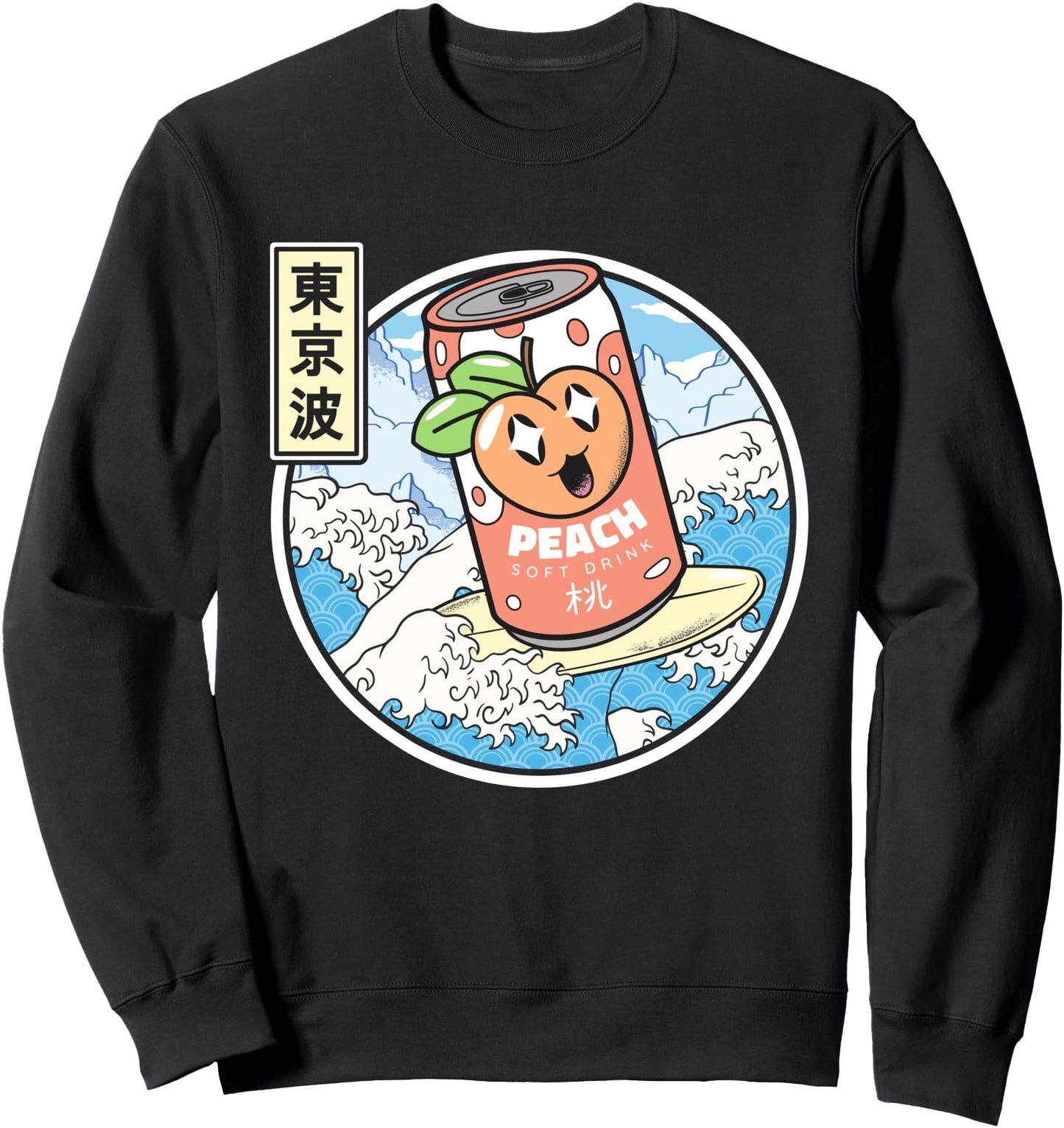 Surfing Peach Soda In Japanese Waves Vaporwave Kawaii Anime Sweatshirt