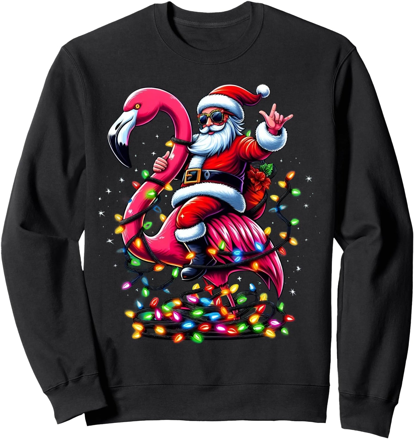 Santa Flamingo Christmas Lights Men Boy Funny Xmas Christmas Sweatshirt