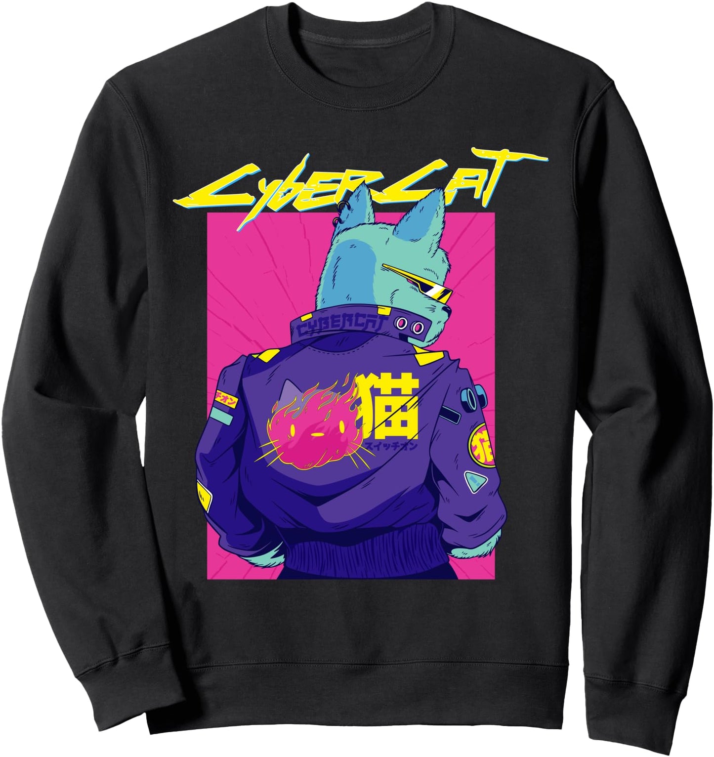 Cyberpunk pun Cat cybercat Japanese character cyberpunker Sweatshirt