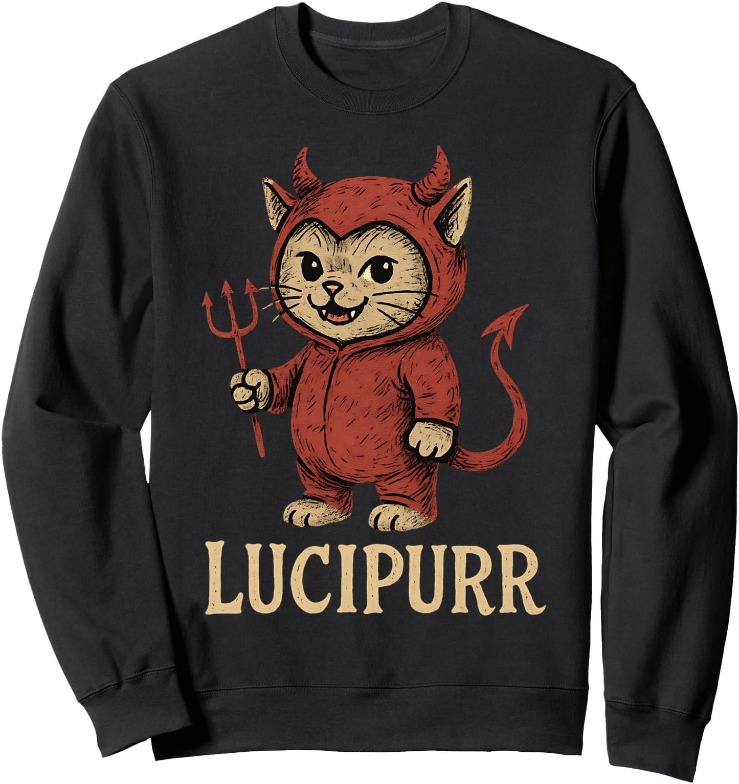 Lucipurr Cute Cat Devil Halloween Pun Funny Graphic Sweatshirt