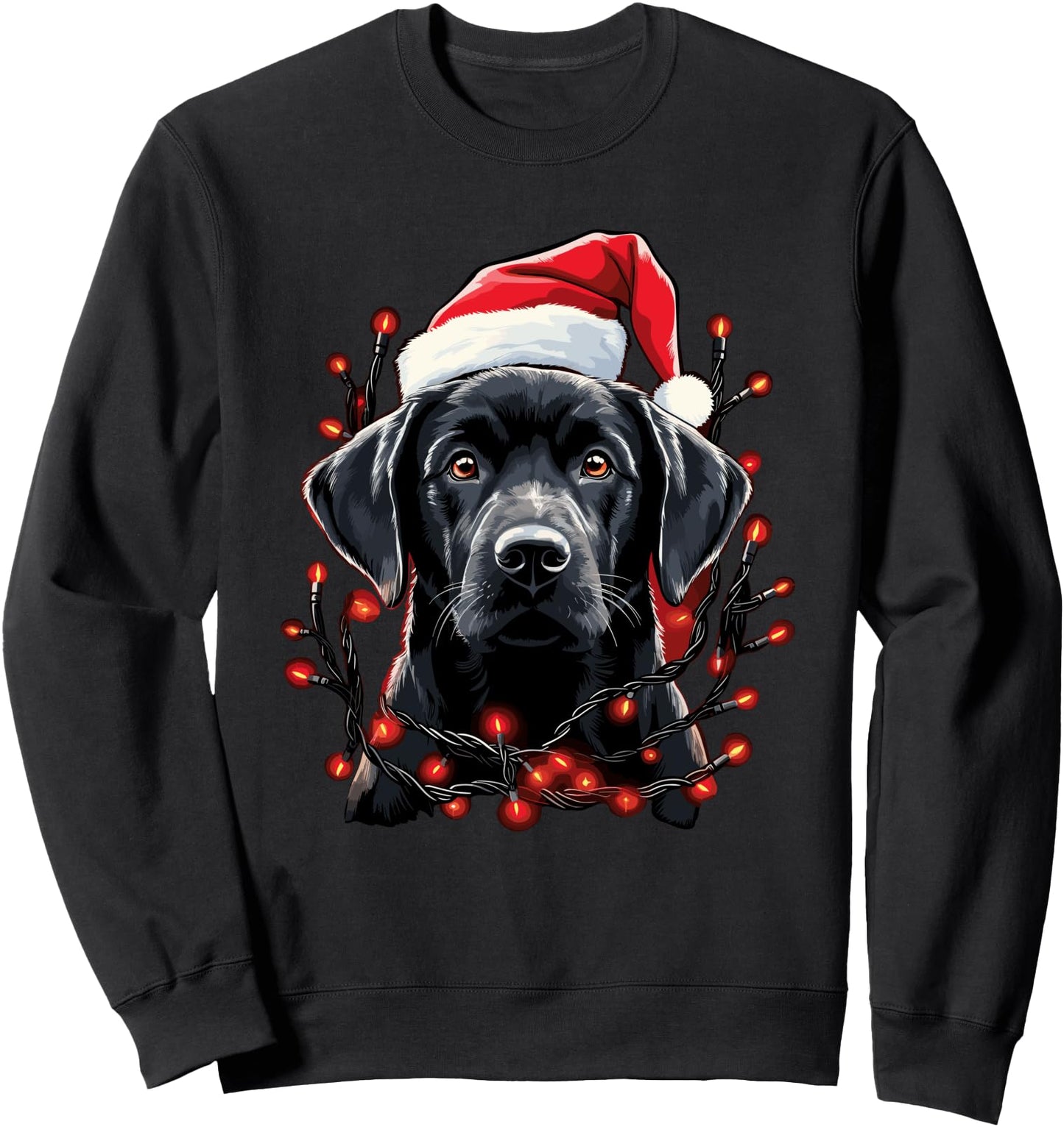 Black Labrador Christmas Lights Santa Hat Xmas Pajama Sweatshirt