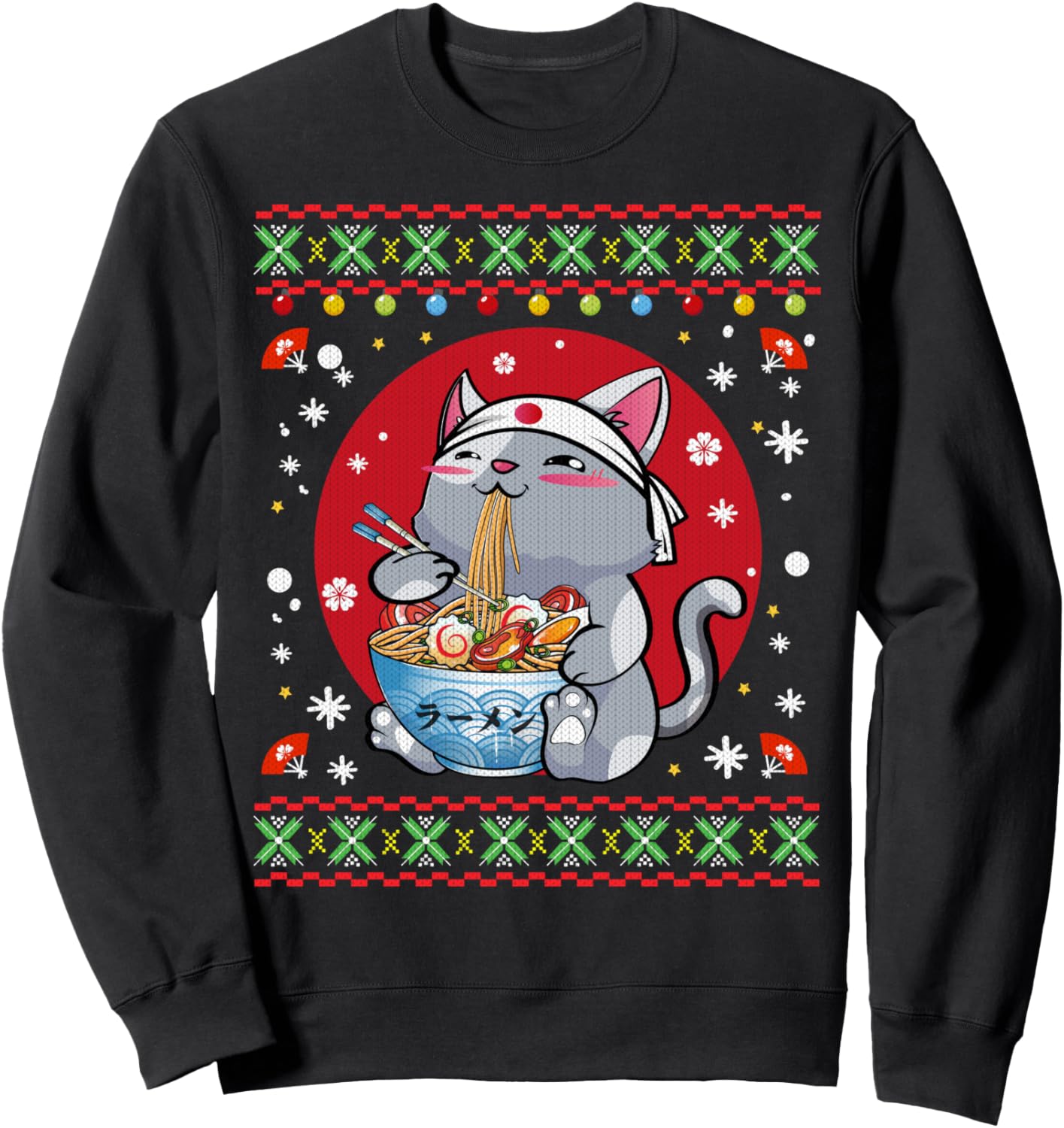 Ramen Cat Neko Anime Japanese Ugly Christmas Sweater Gift Sweatshirt