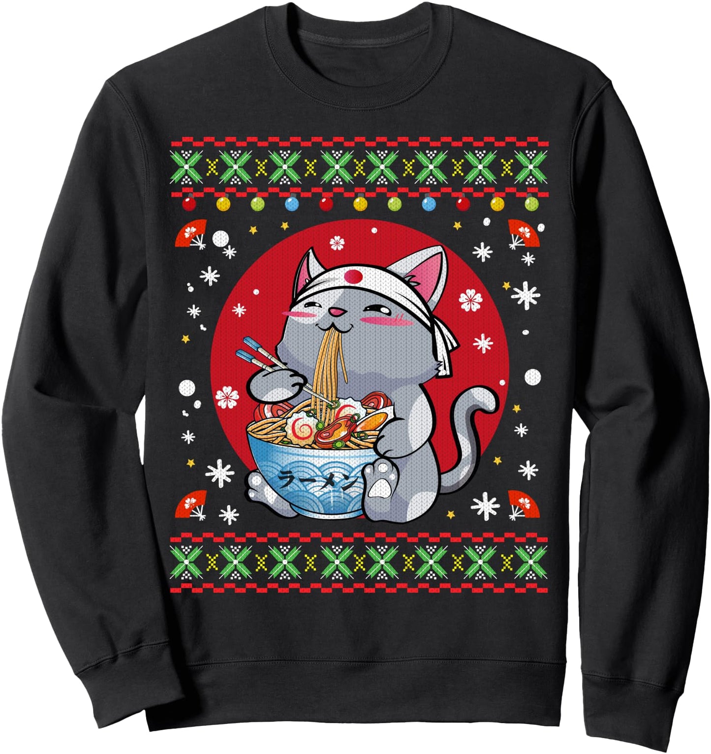 Ramen Cat Neko Anime Japanese Ugly Christmas Sweater Gift Sweatshirt